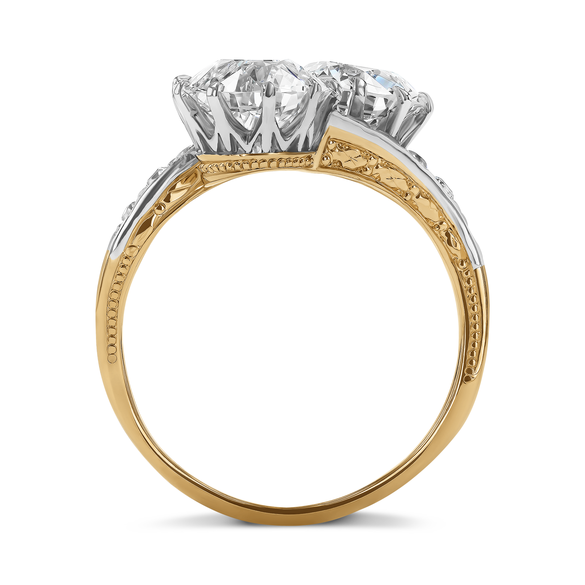 Old Cut Diamond Toi et Moi Ring Old Mine Cut, Claw Set_3
