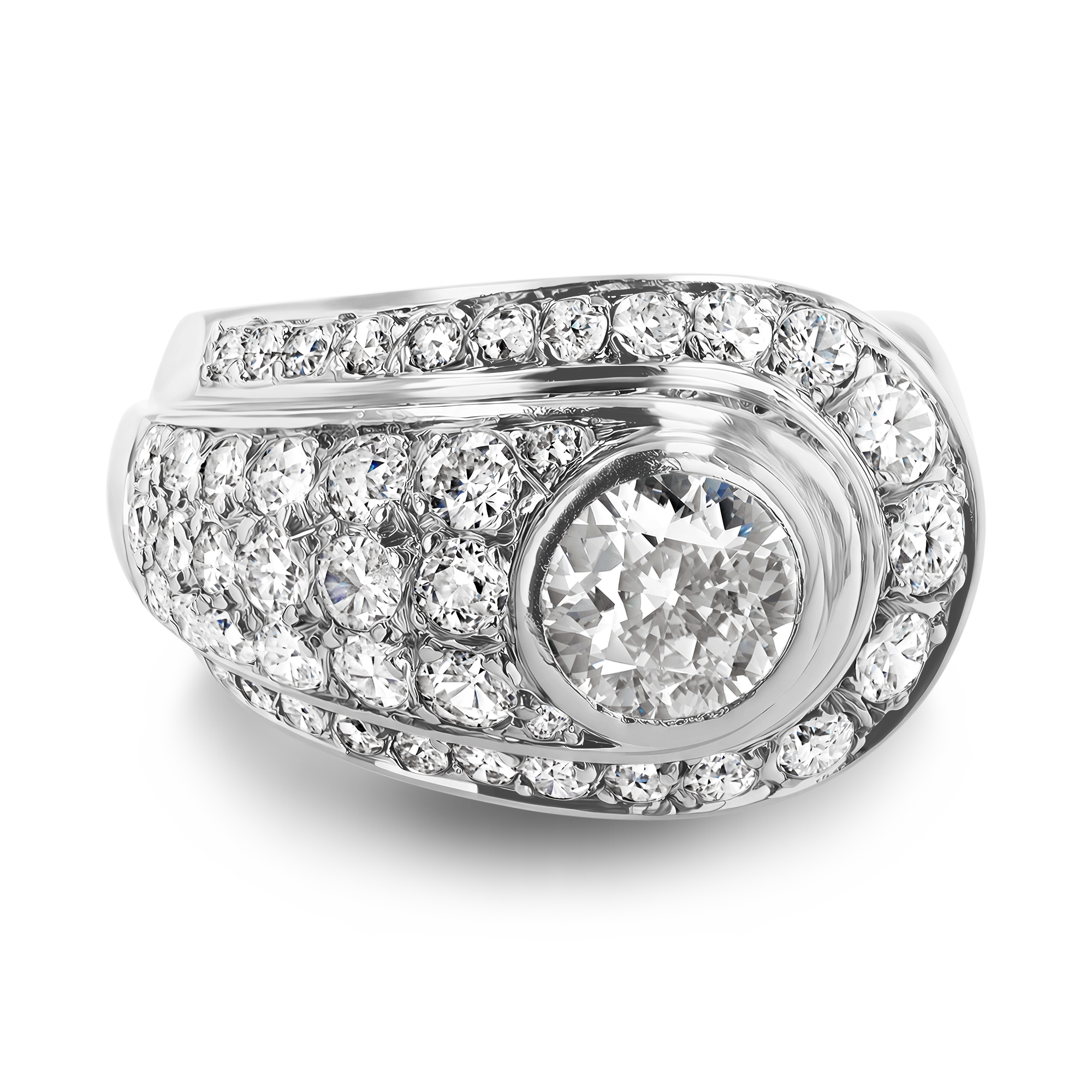 Retro Diamond Bombe Ring Brilliant Cut, Rubover Set_2