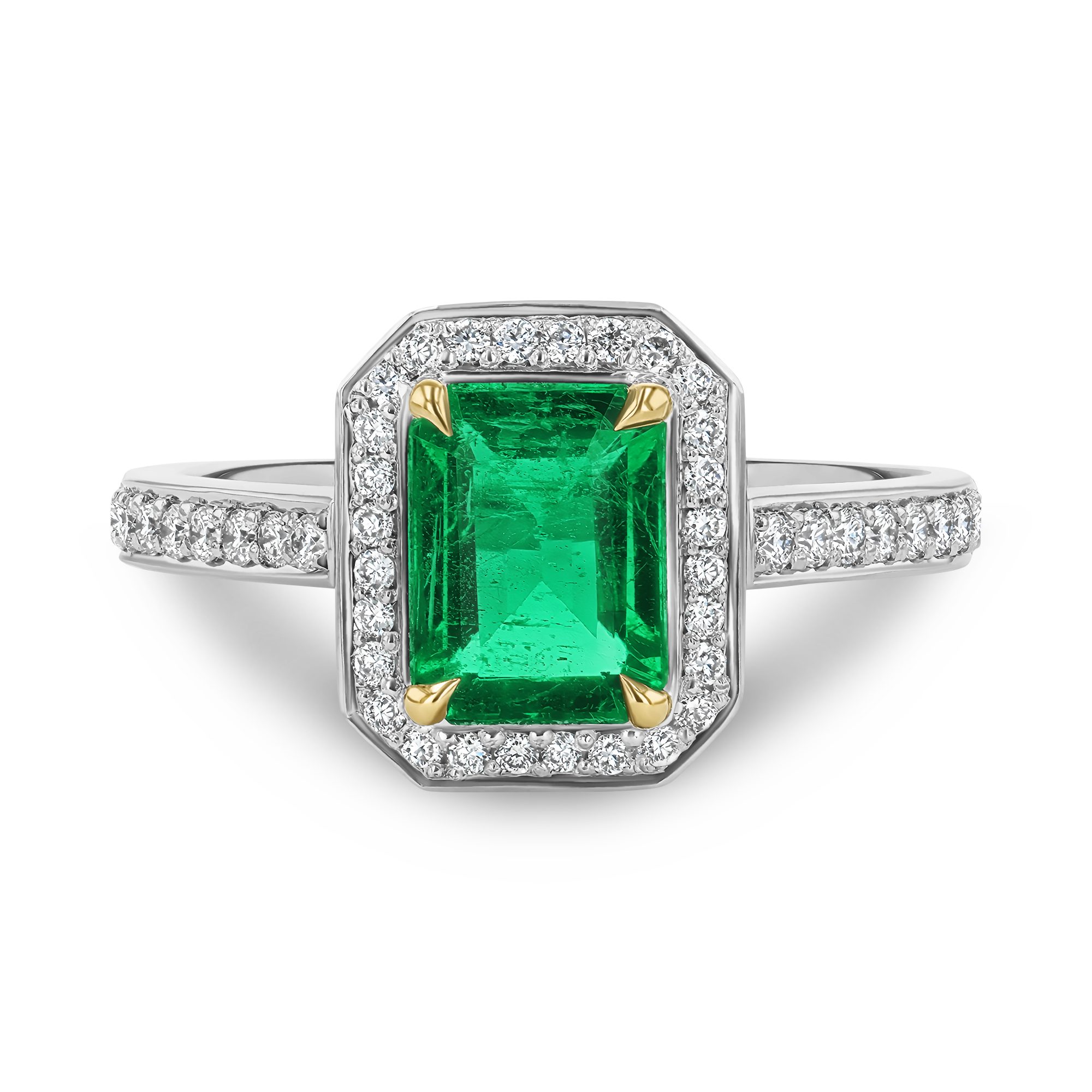 Octagonal Cut 1.18ct Zambian Emerald and Diamond Ring Octagonal Cut, Claw Set_2