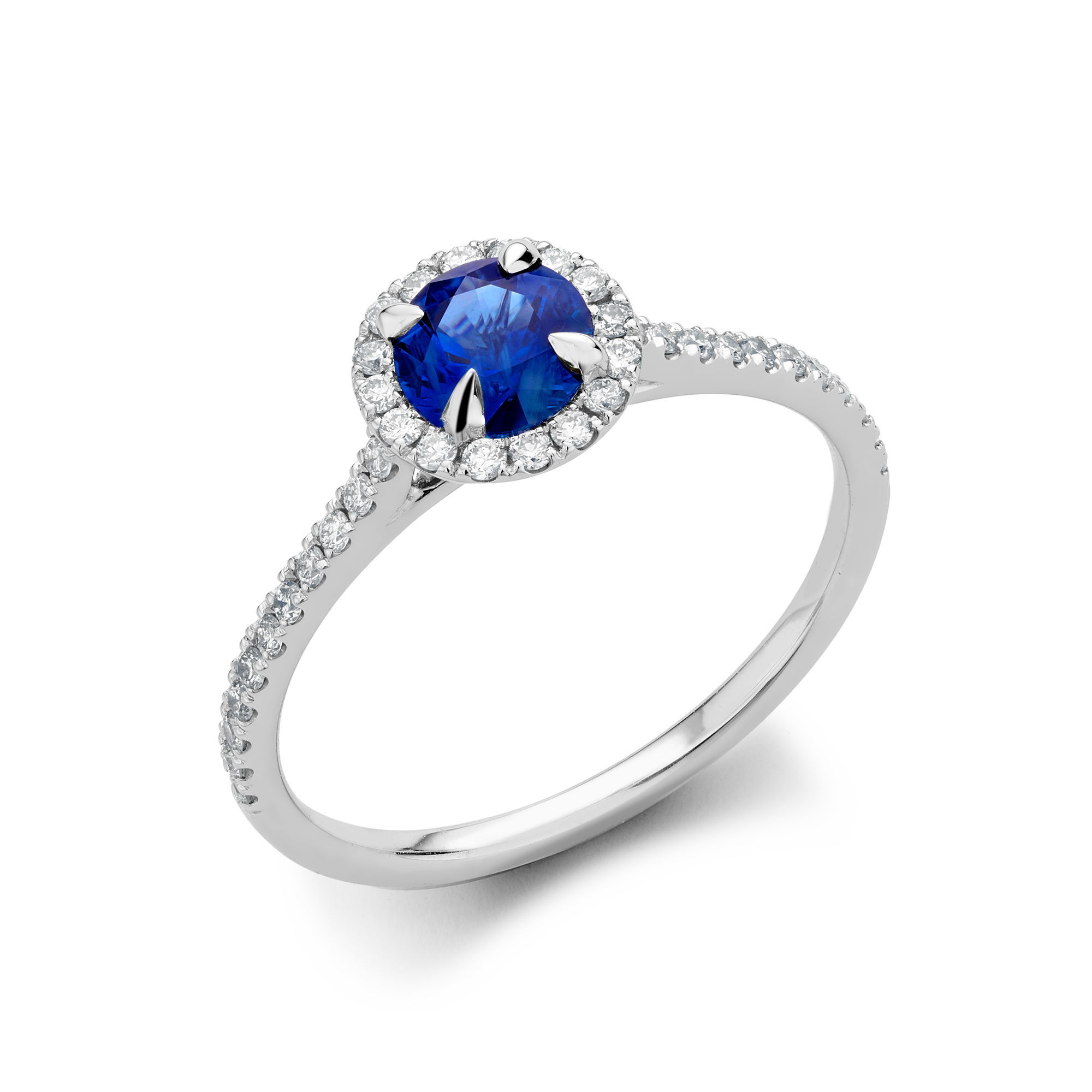 Sapphire and Diamond Halo Ring Brilliant Cut, Claw & Grain Set_1