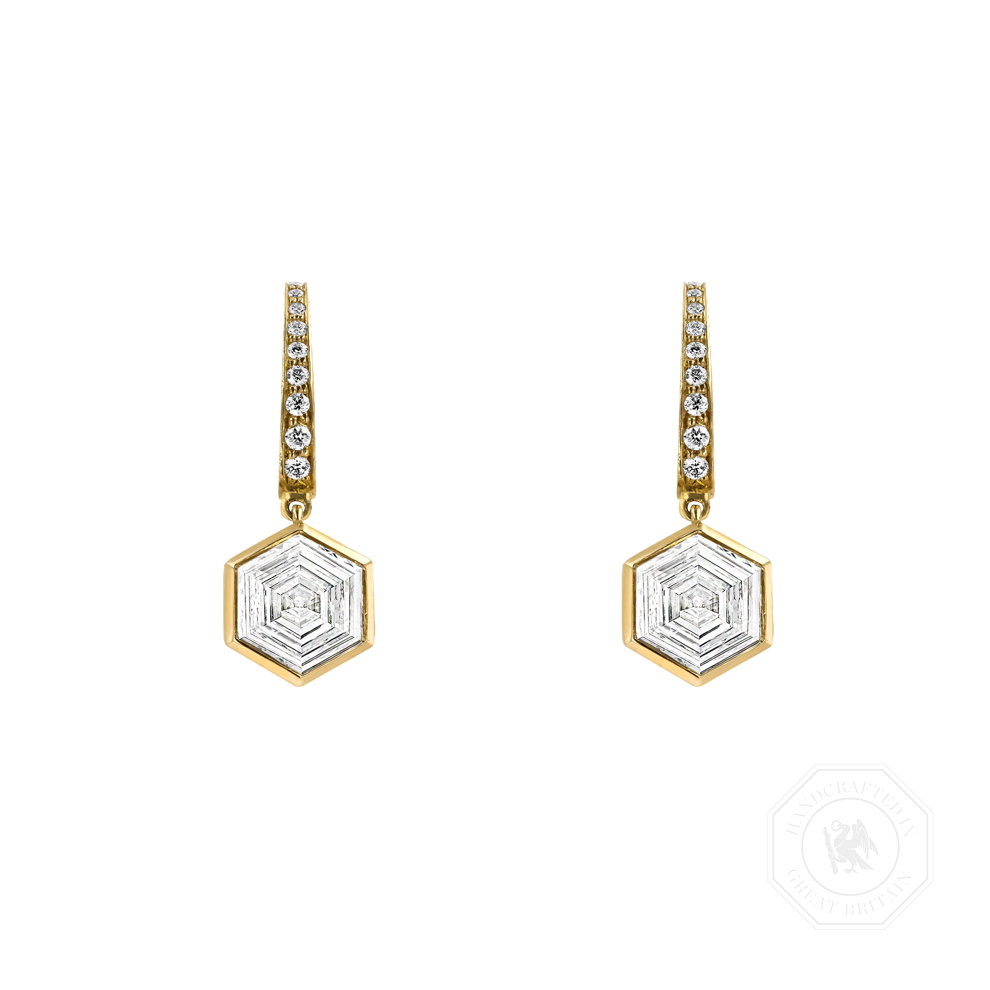 Honeycomb Diamond Drop Earrings Hexagonal Cut, Rubover Set_1