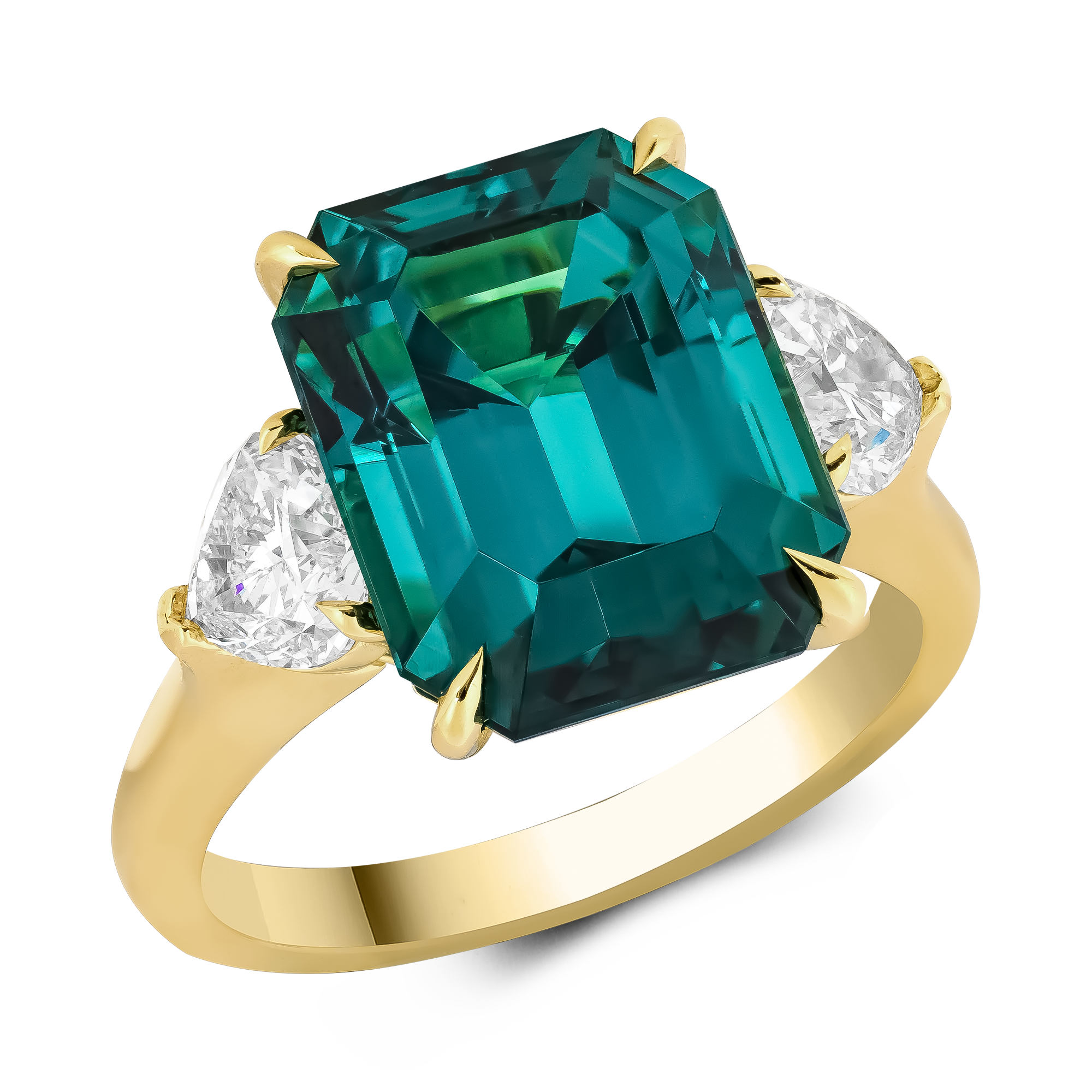 Emerald Cut 8.08ct Lagoon Tourmaline and Diamond Ring Emerald Cut, Claw Set_1