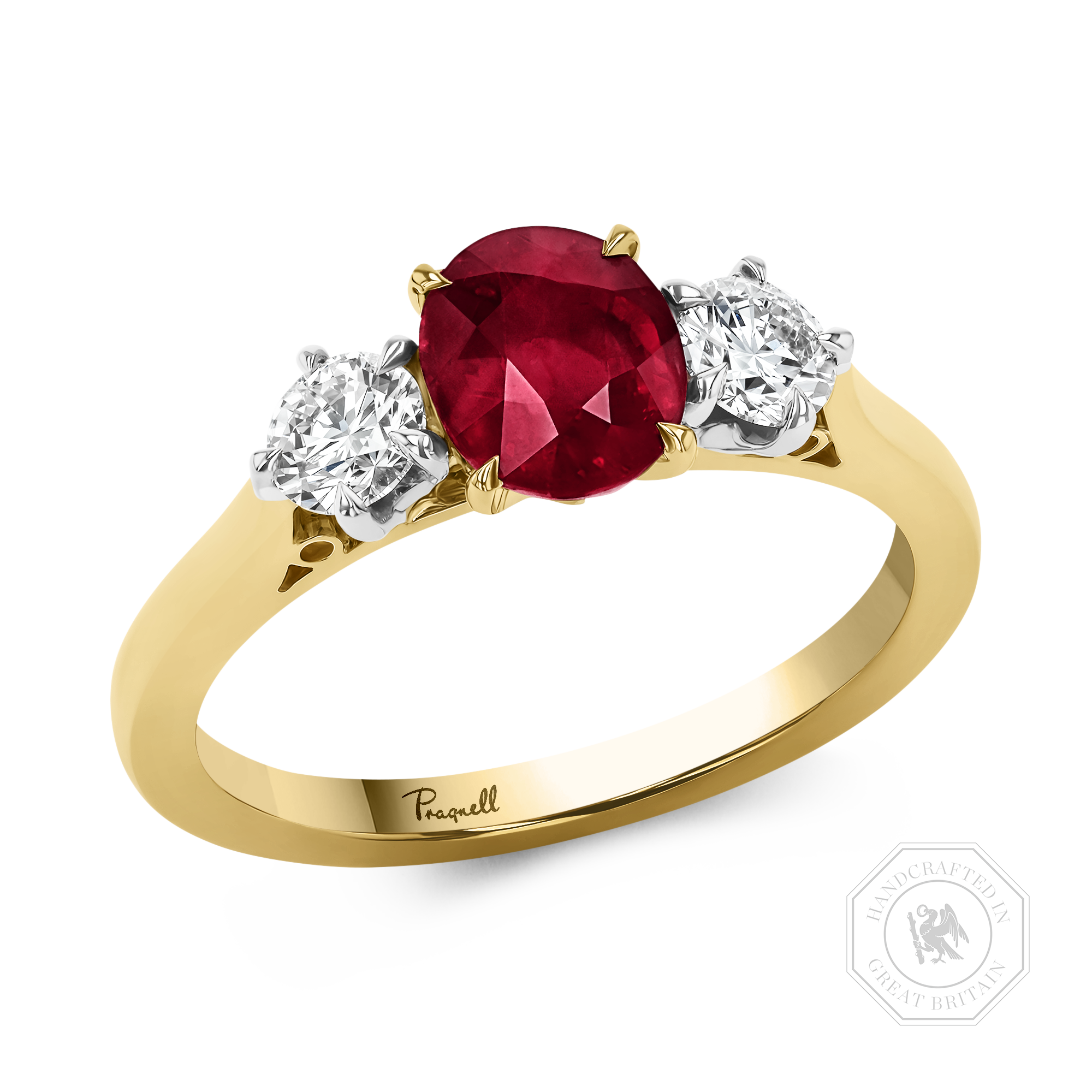 Oval Cut 1.28ct Ruby and Diamond Three Stone Ring Oval Cut, Claw Set_1