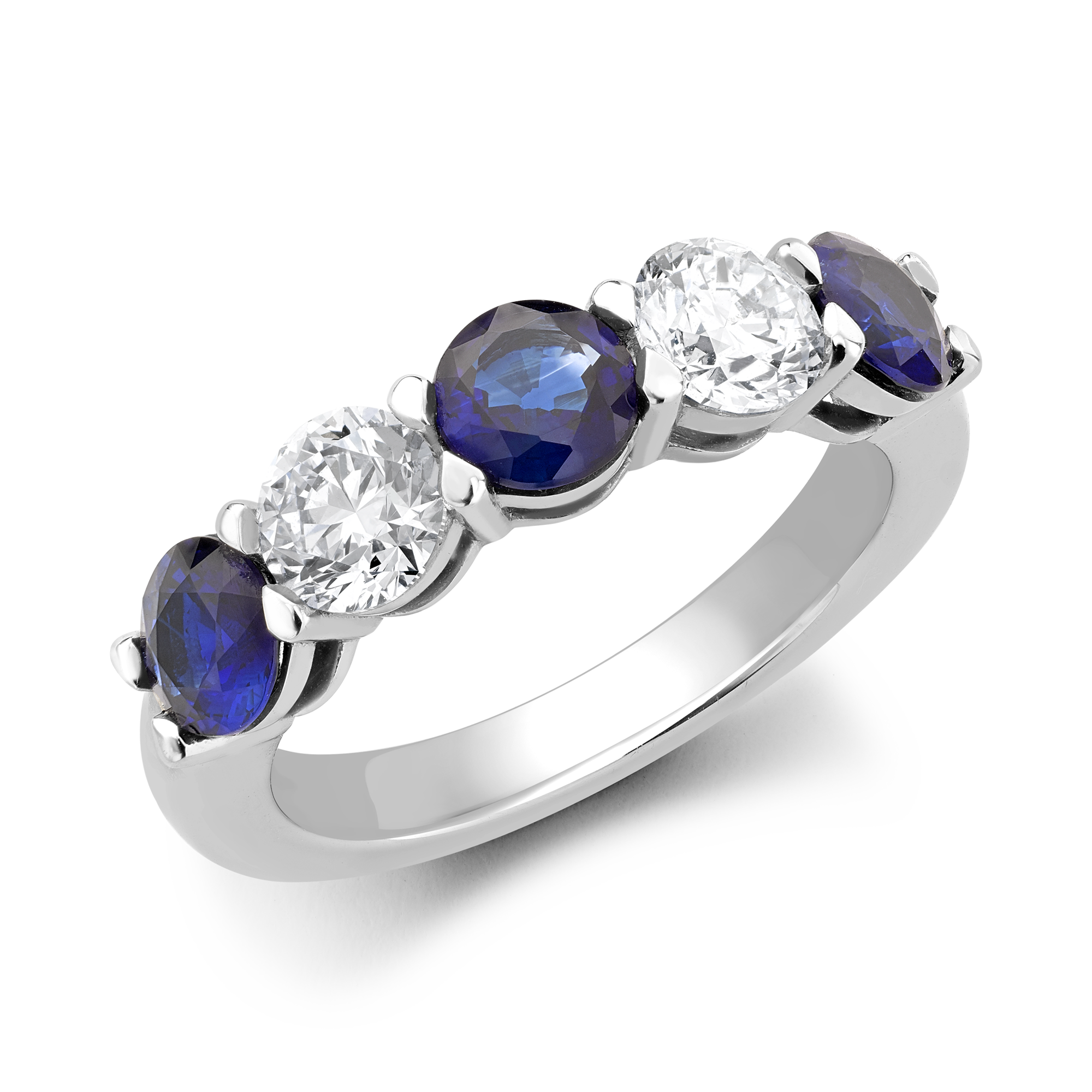 Five Stone Sapphire and Diamond  Ring Round Brilliant Cut, Claw Set_1