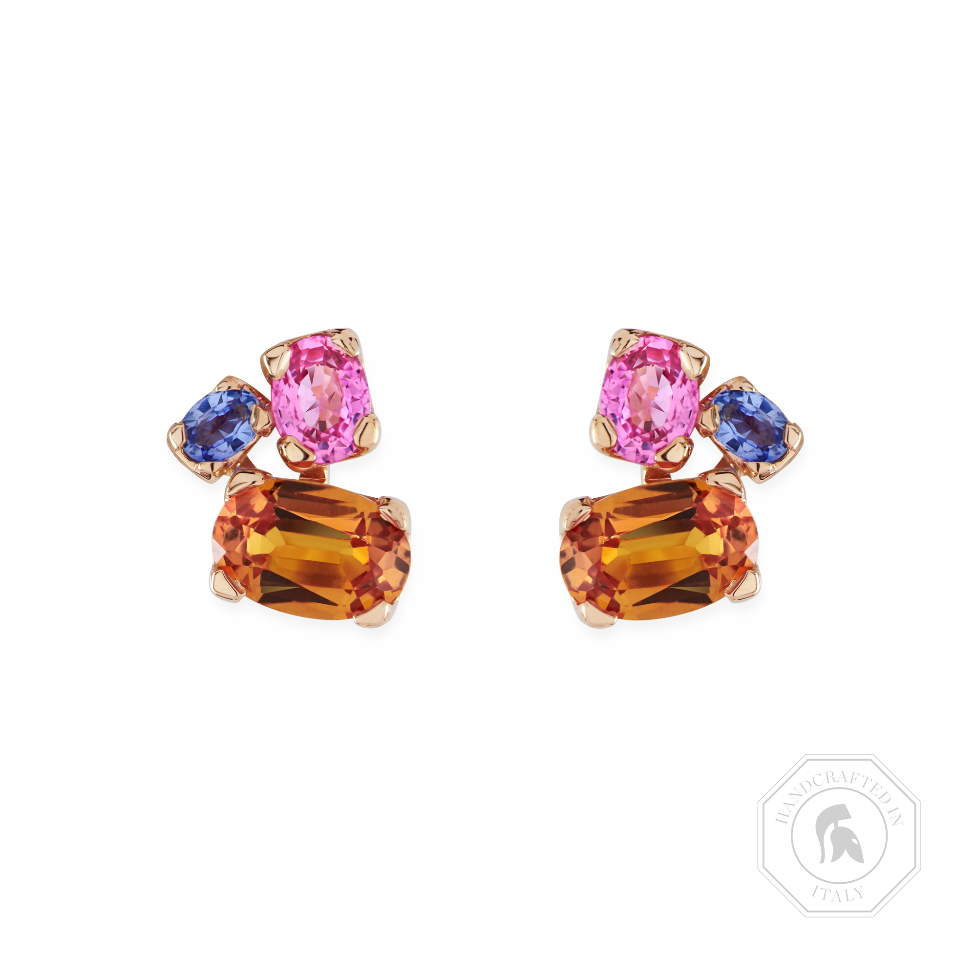 Rainbow Fancy Sapphire Three-Stone Earrings Oval Cut, Claw Set_1