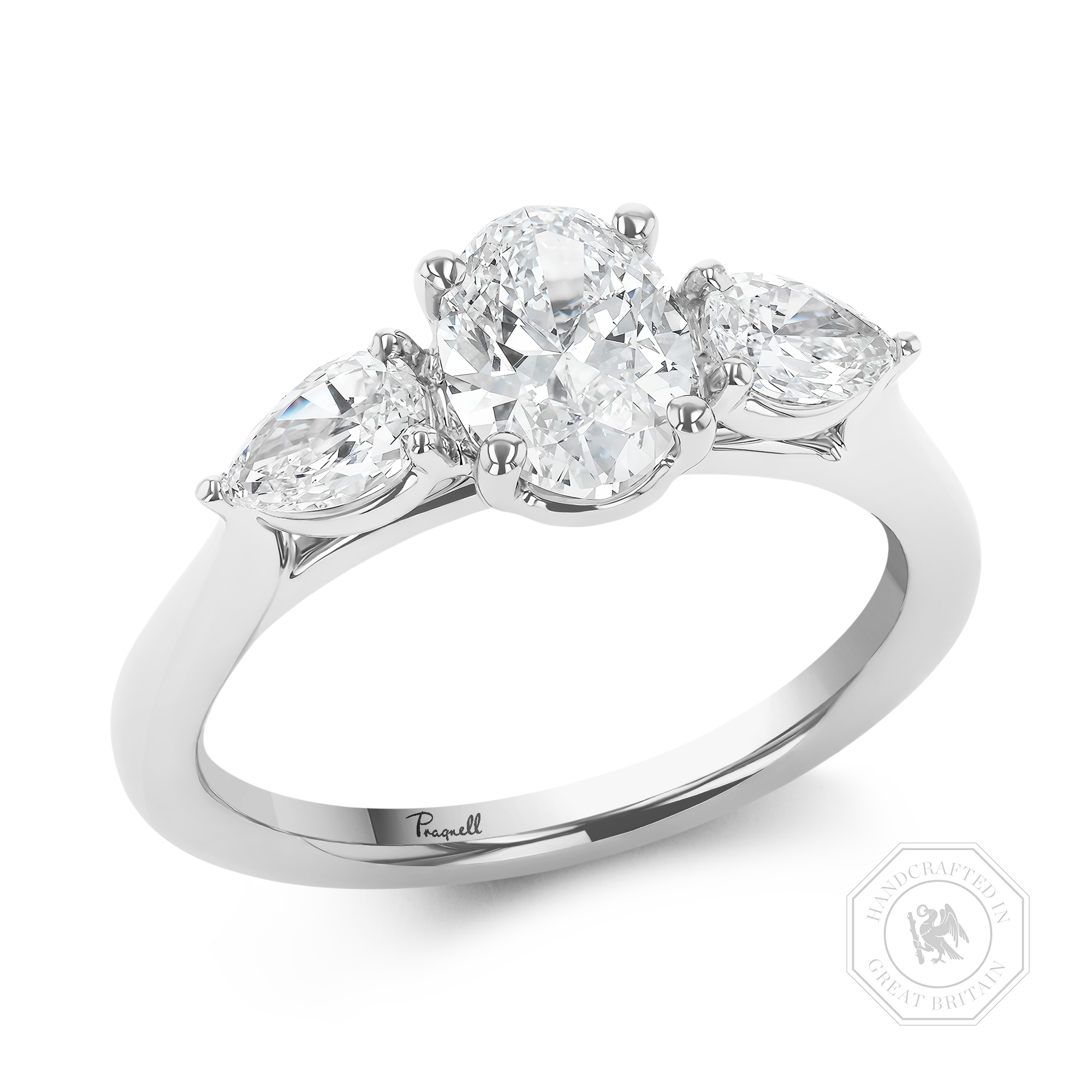 Classic 0.30ct Oval Cut Diamond Three Stone Ring Oval & Pear Shape, Claw Set_1