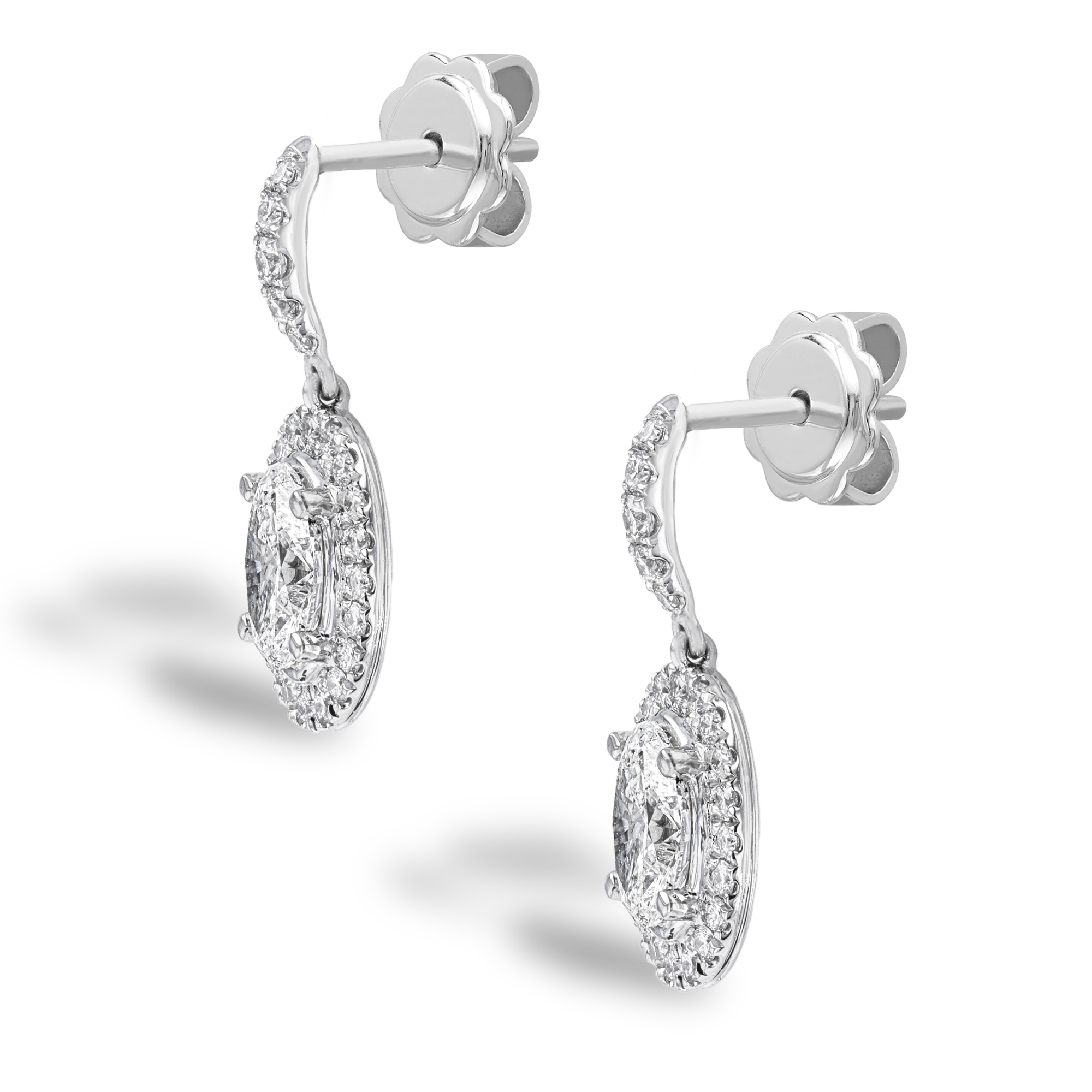Celestial 1.40ct Oval Cut Diamond Cluster Drop Earrings Oval & Brilliant Cut, Claw Set_2