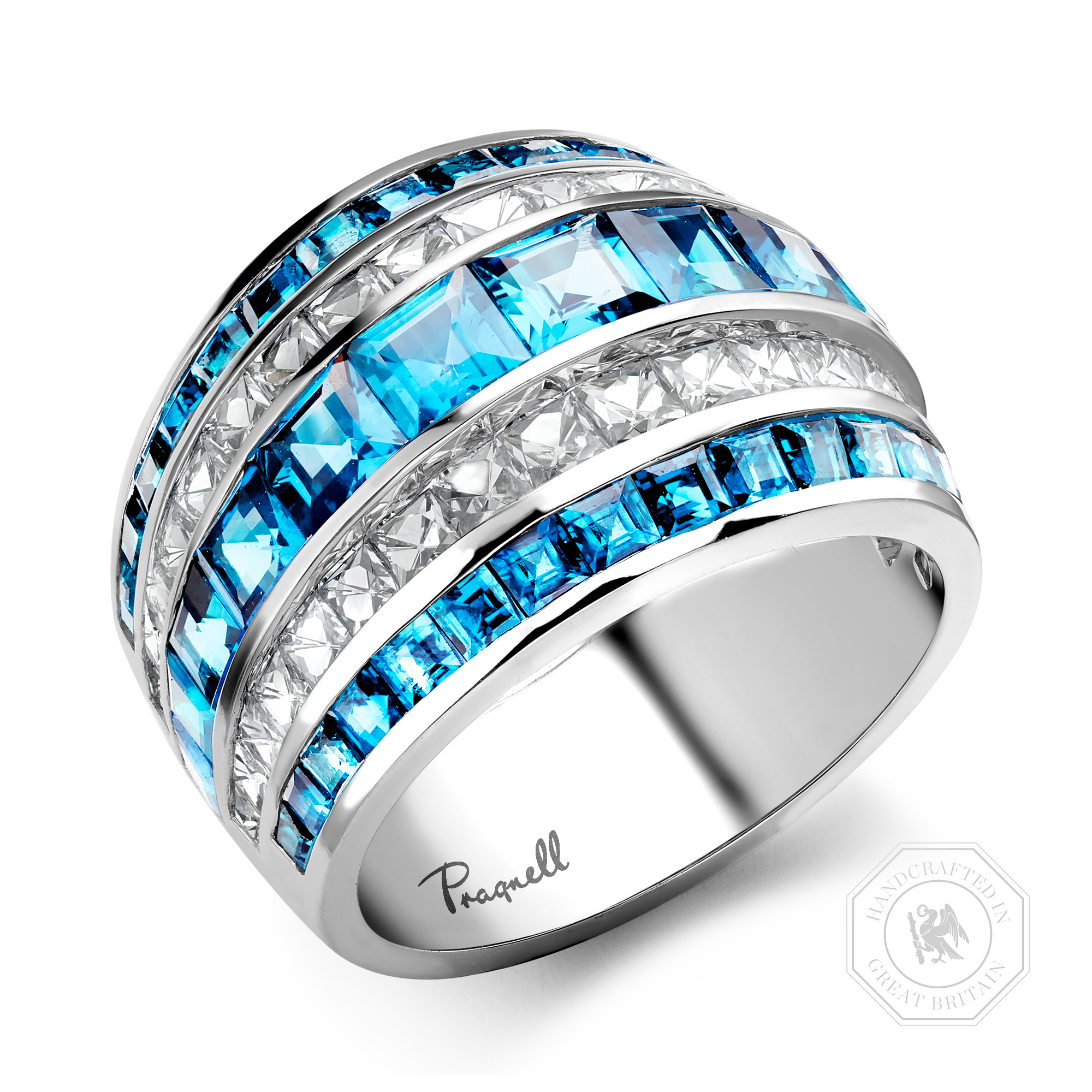 Manhattan Classic Aquamarine & Diamond Ring Carré & French Cut, Channel Set_1
