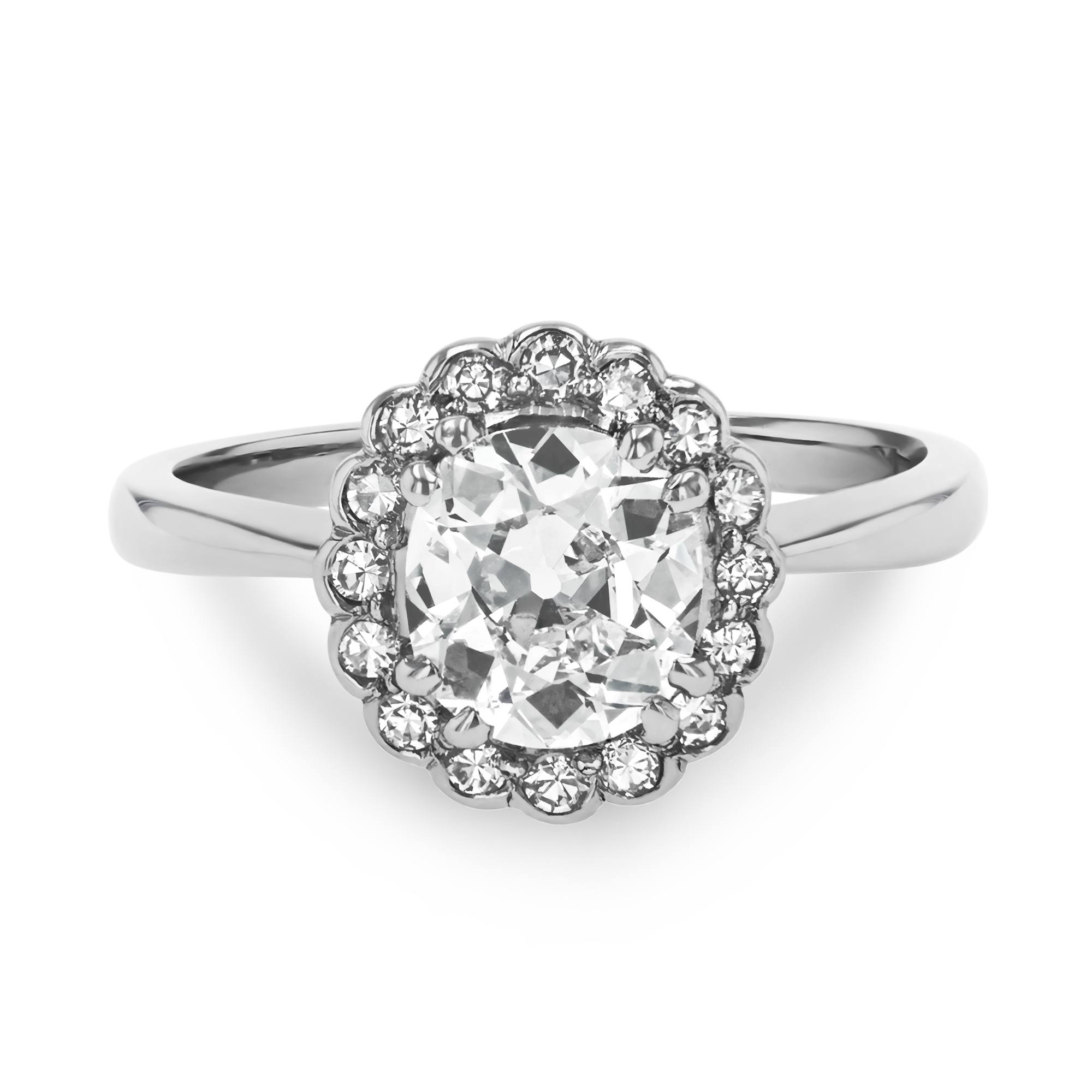 Cushion Cut 1.20ct Diamond Cluster Ring Cushion Antique Cut, Claw Set_2