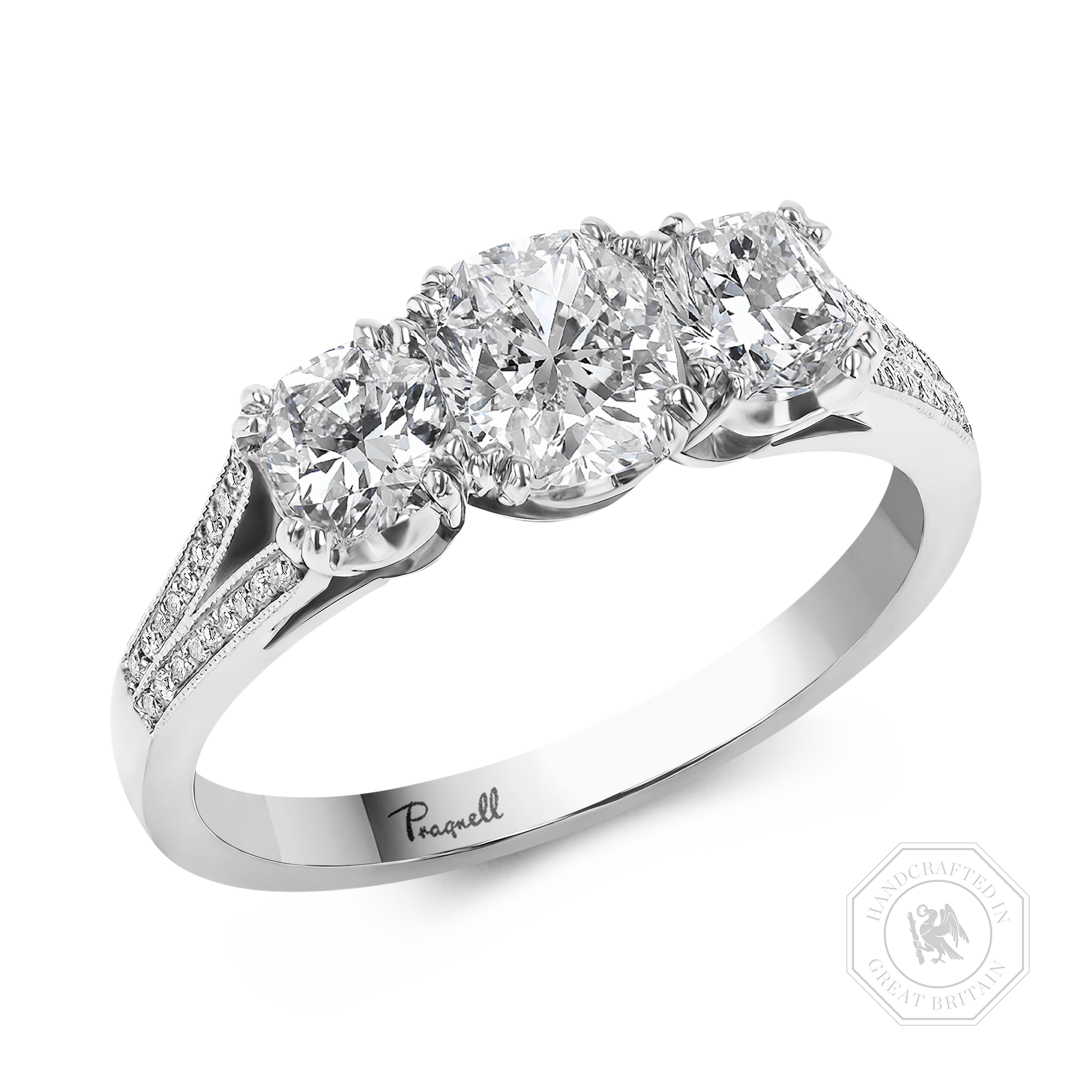 Imperial 1.70ct Diamond Three Stone Ring Cushion Cut, Claw Set_1