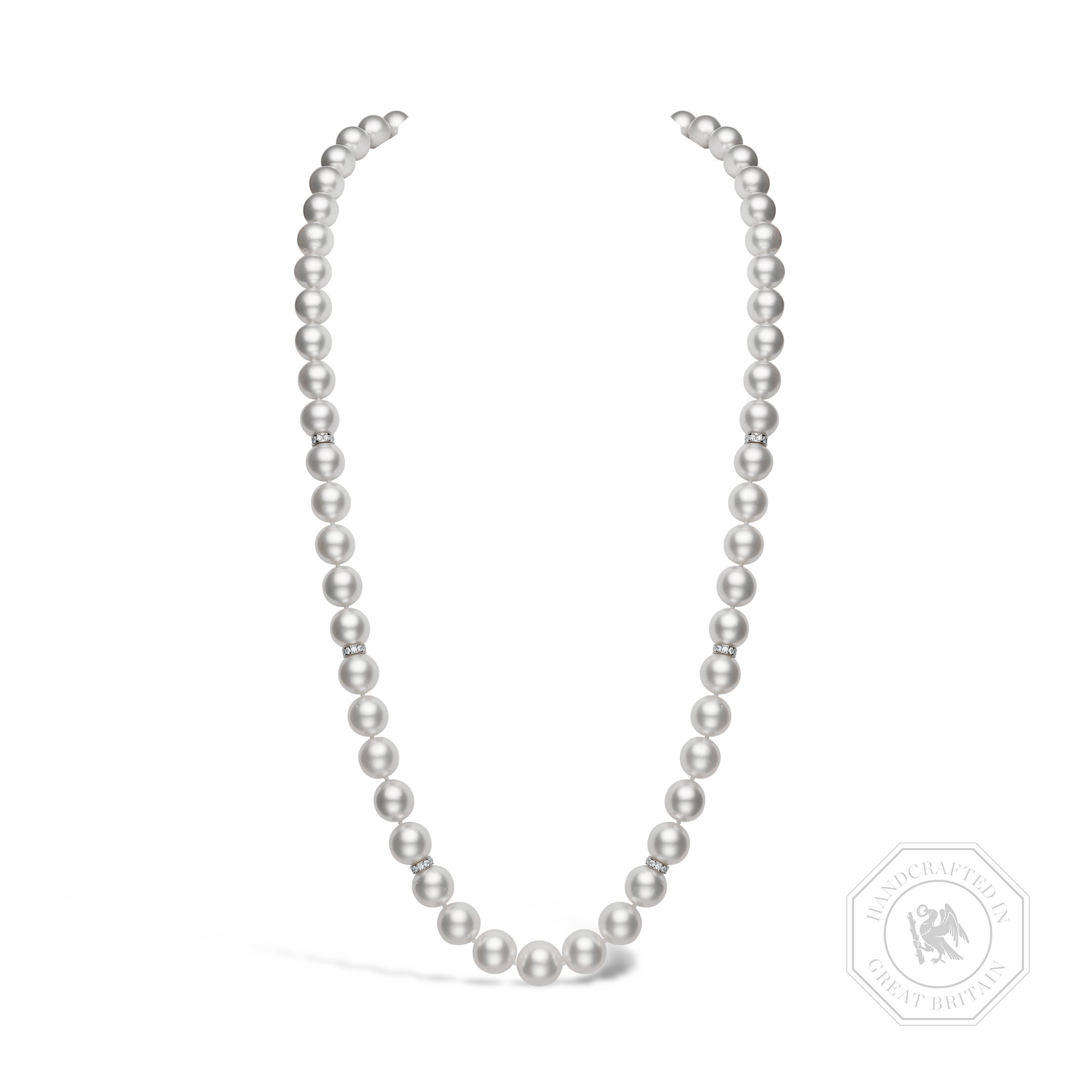 South Sea Pearl Necklace with Six Rondell Brilliant Cut Diamond Spacers 11.2mm-14.2mm_1