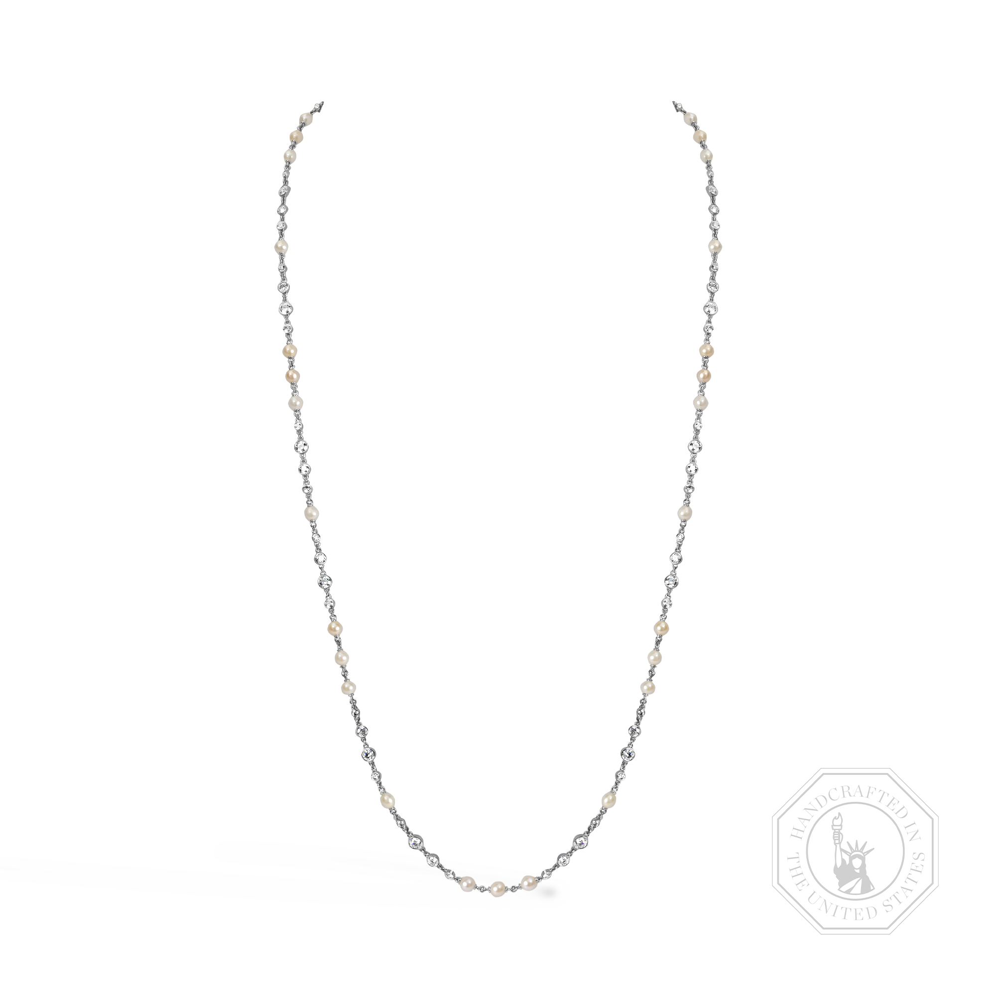 Diamond and Pearl 57cm Chain Necklace Brilliant Cut, Rubover Set_1