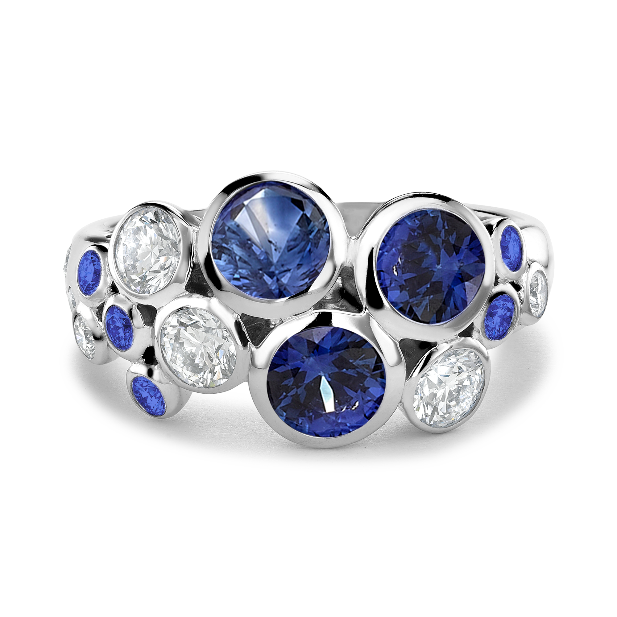 Bubbles Blue Sapphire and Diamond Dress Ring Brilliant Cut, Rubover Set_2