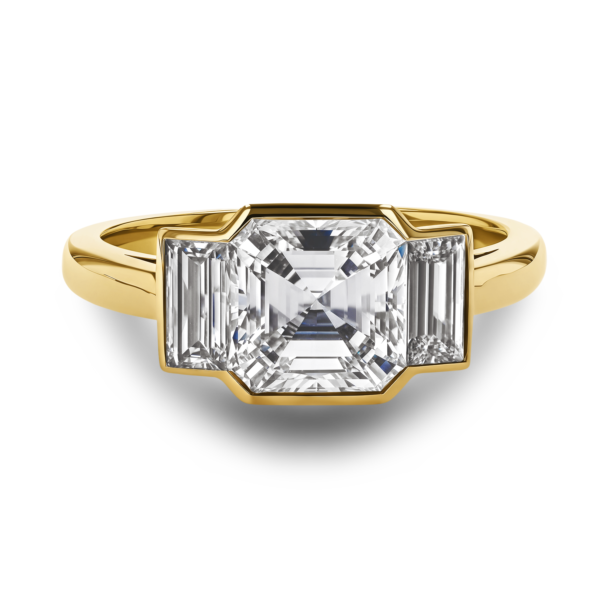 Kingdom 2.00ct Diamond Three Stone Ring Asscher Cut, Rubover Set_2