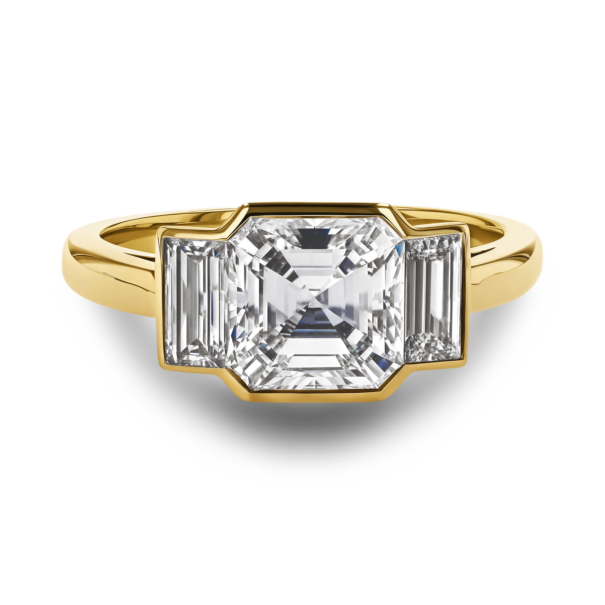 Kingdom 2.00ct Diamond Three Stone Ring Asscher Cut, Rubover Set_2