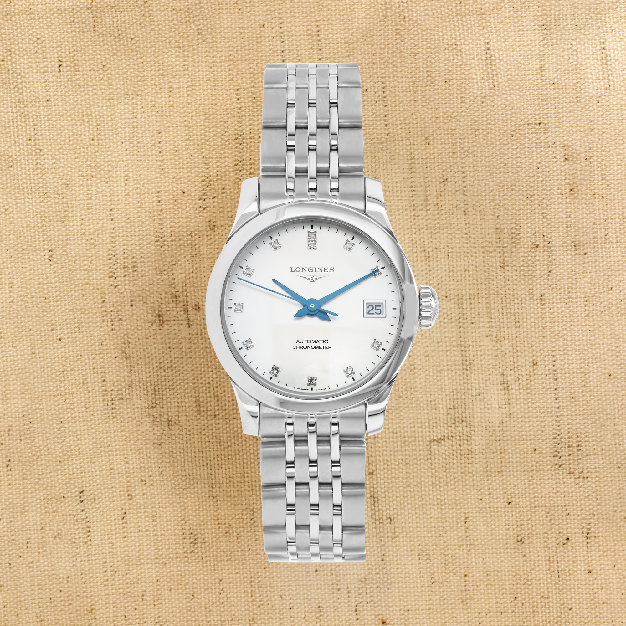 Pre-Owned Longines Record 26mm, Mother of Pearl Dial, Diamond Numerals_1