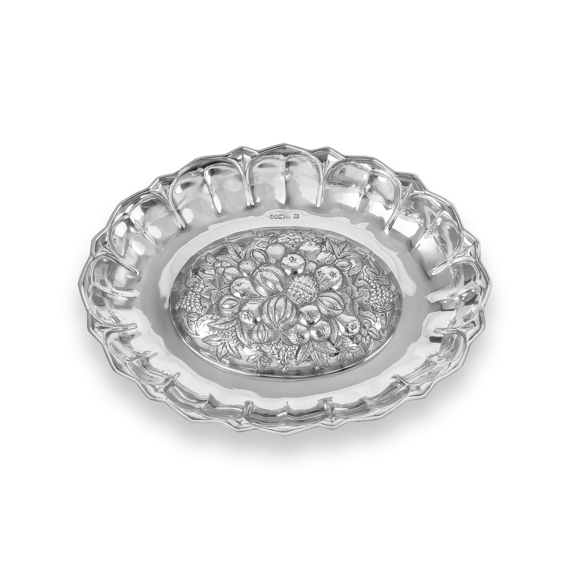 Silver Decorative Fruit Pattern Bowl Hallmarked Sheffield_1