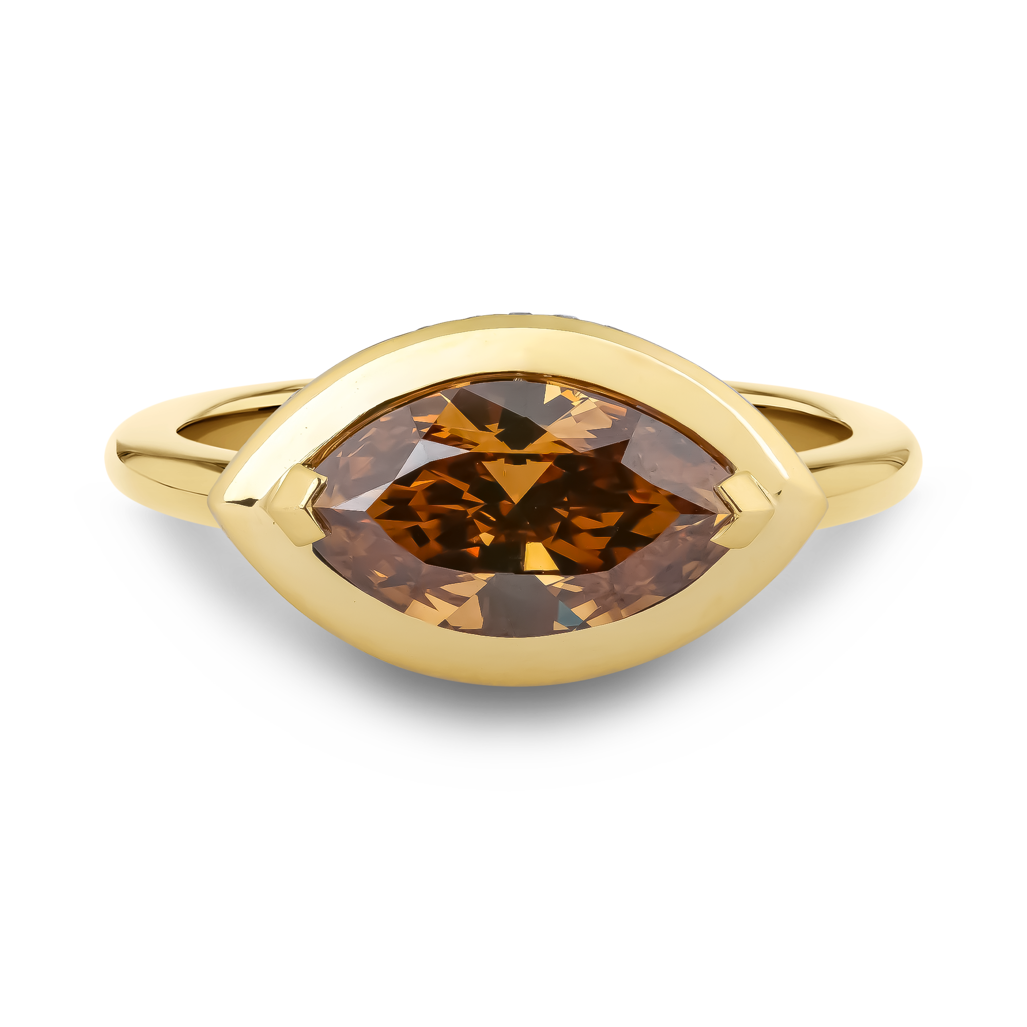 Skimming Stone 2.00ct Fancy Deep Brown Yellow Diamond Ring Marquise Cut, Claw Set_2