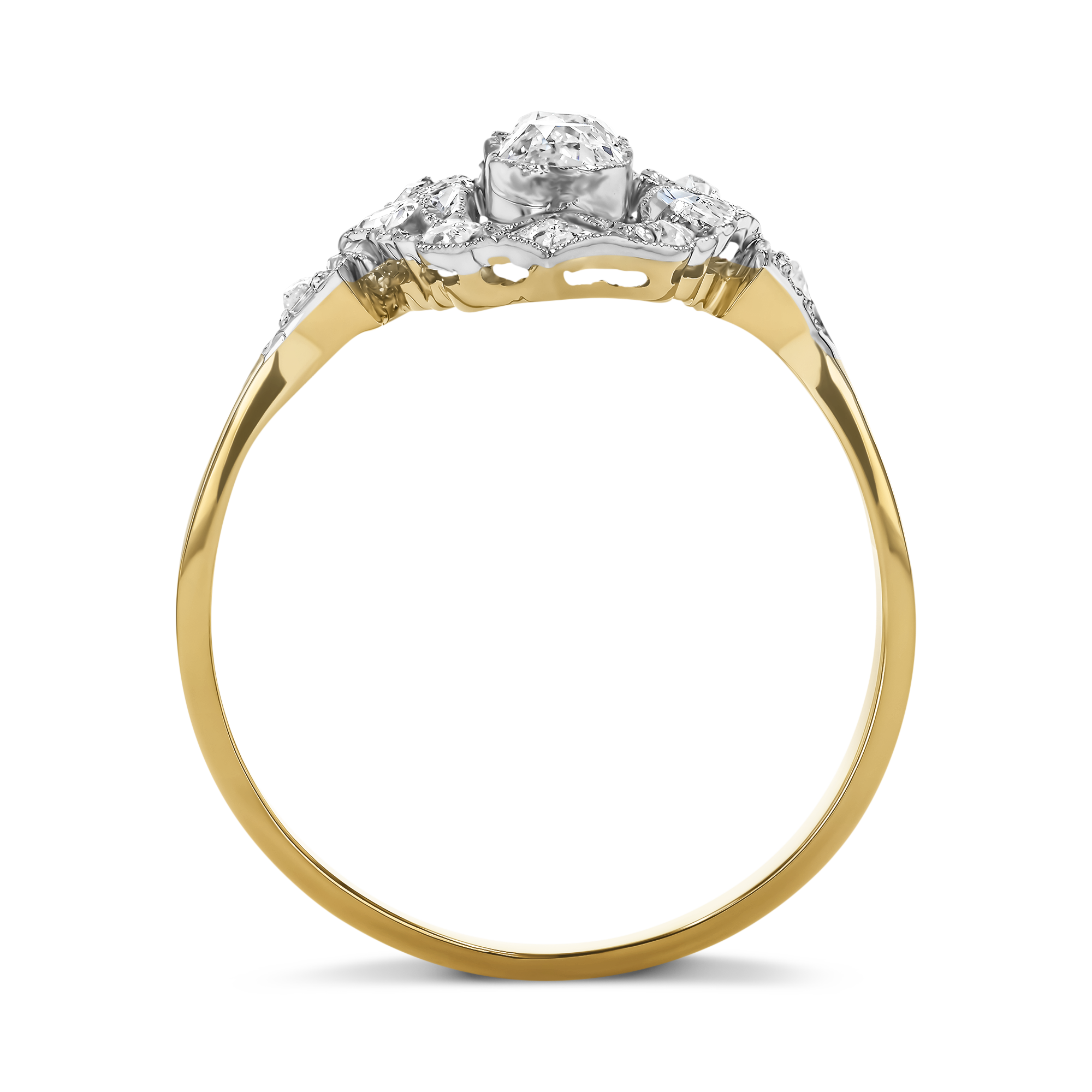 Old European Cut Cut Diamond Cluster Ring Old European and Old Mine Cut, Millegrain Set_3