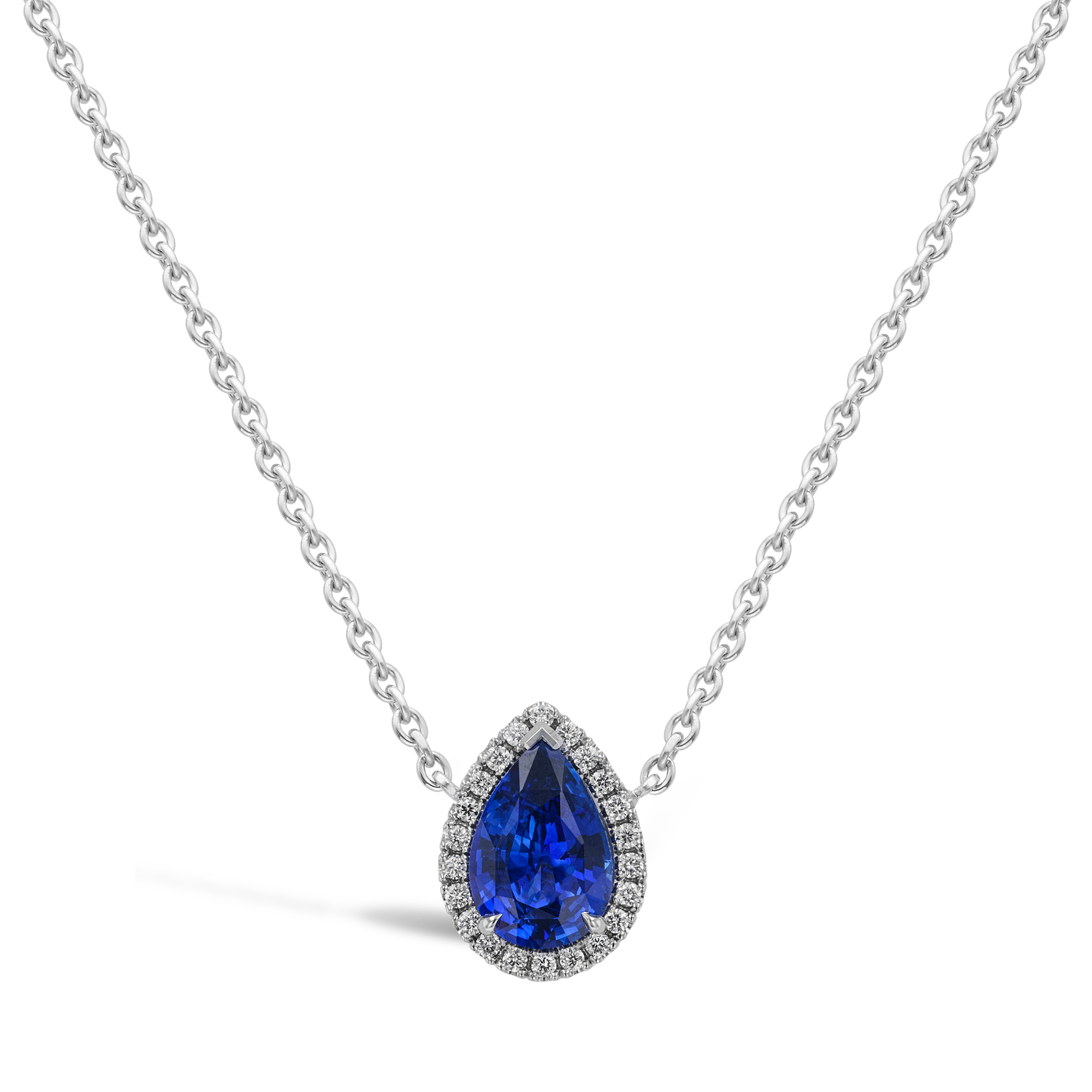 Pear Cut Sapphire Pendant with Diamond Surround Pear & Brilliant Cut, Claw Set_1