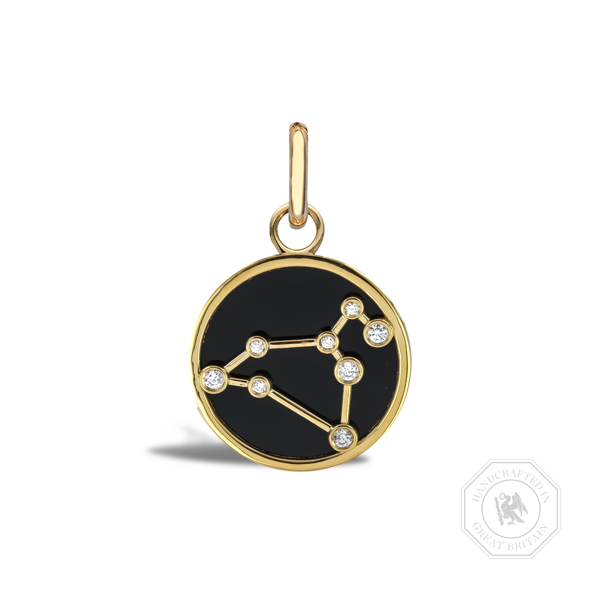 Constellation Diamond and Black Onyx Leo Pendant Charm Brilliant Cut, Rubover Set_1