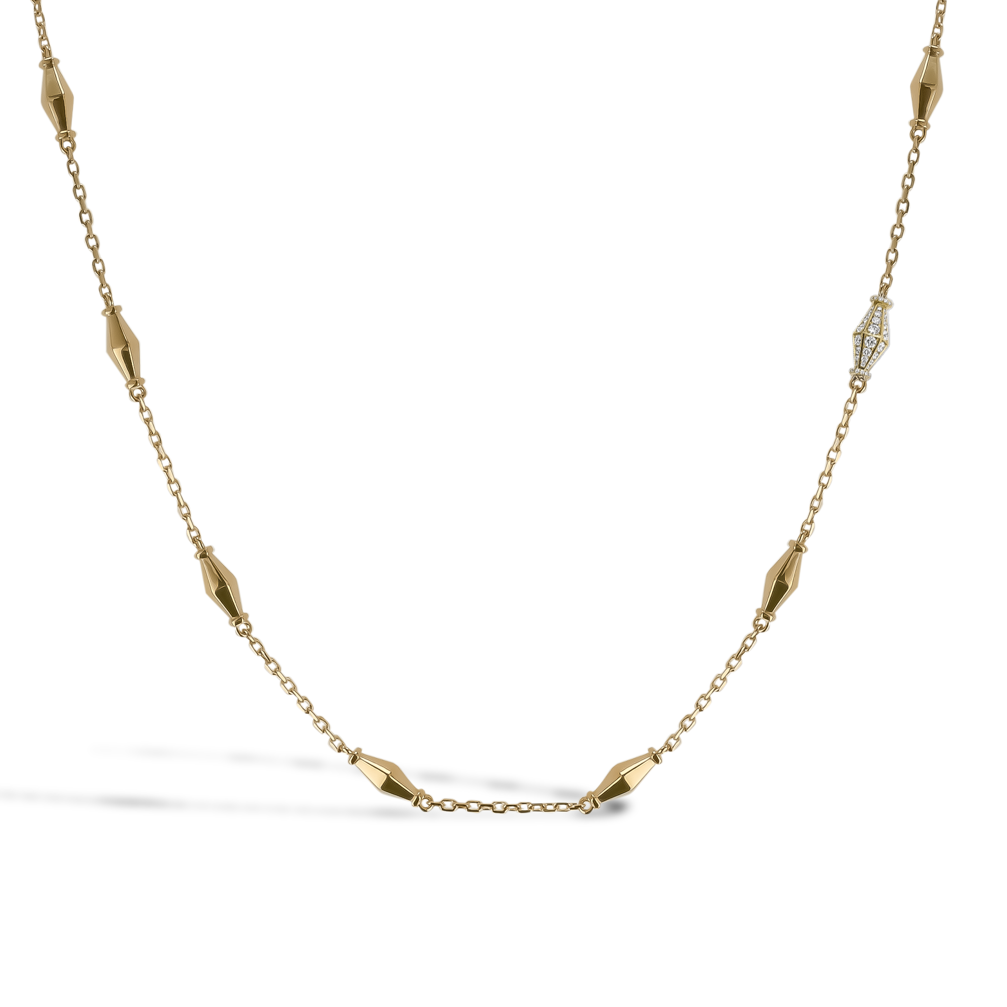Mini-Cleopatra 0.188ct Diamond Gold Faceted Barrel Link 45cm Brilliant Cut, Pavé Set_2