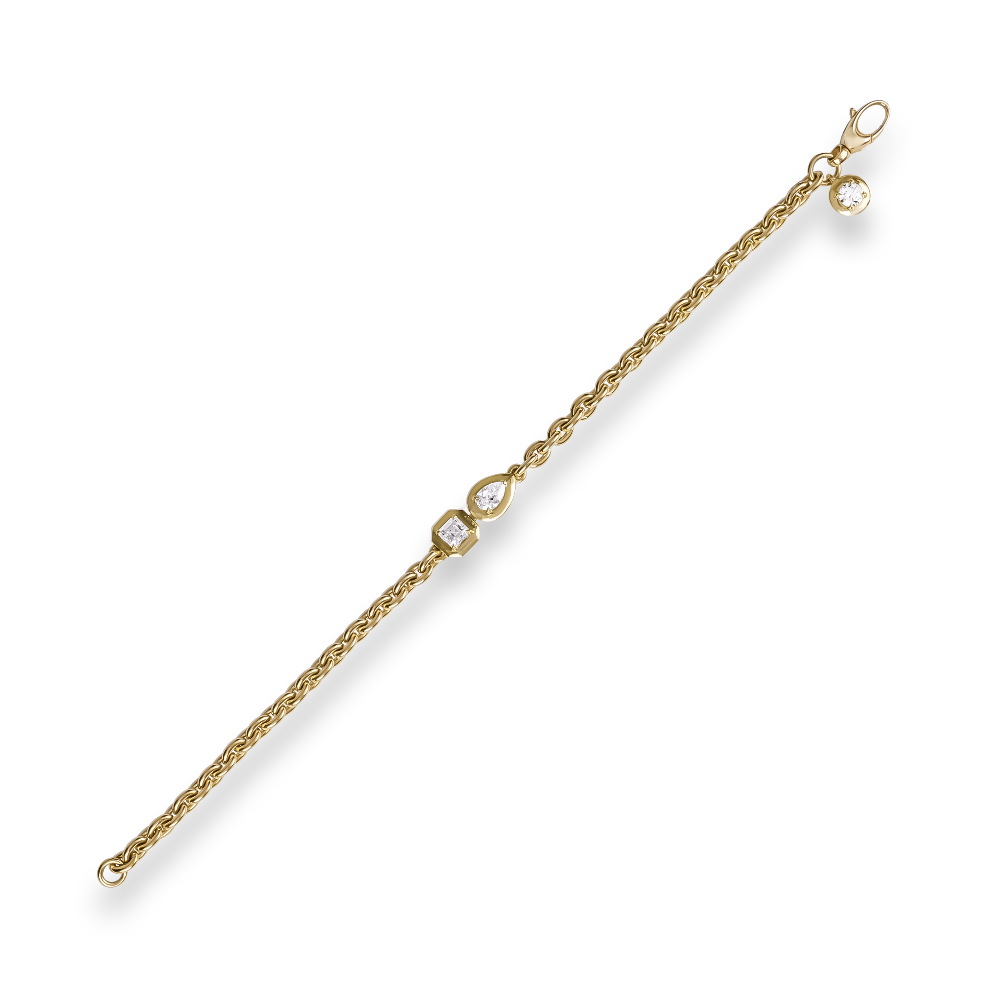Skimming Stone 1.25ct Diamond Toi et Moi Chain Bracelet Asscher & Pear Shaped Cut, Claw Set_3