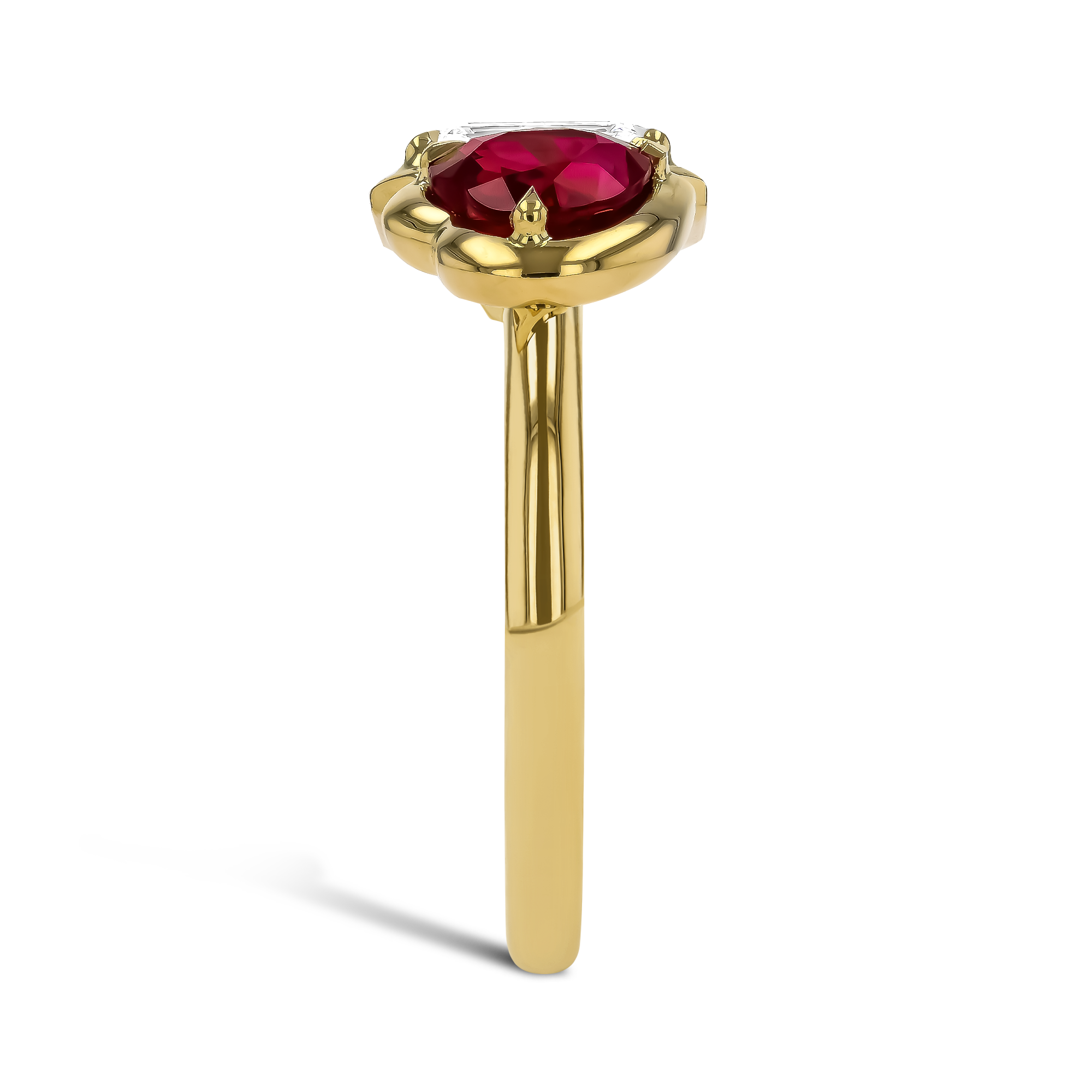 Skimming Stone 1.20ct Diamond and Burma Ruby Toi et Moi Ring Emerald Cut & Heart Shape, Claw Set_4