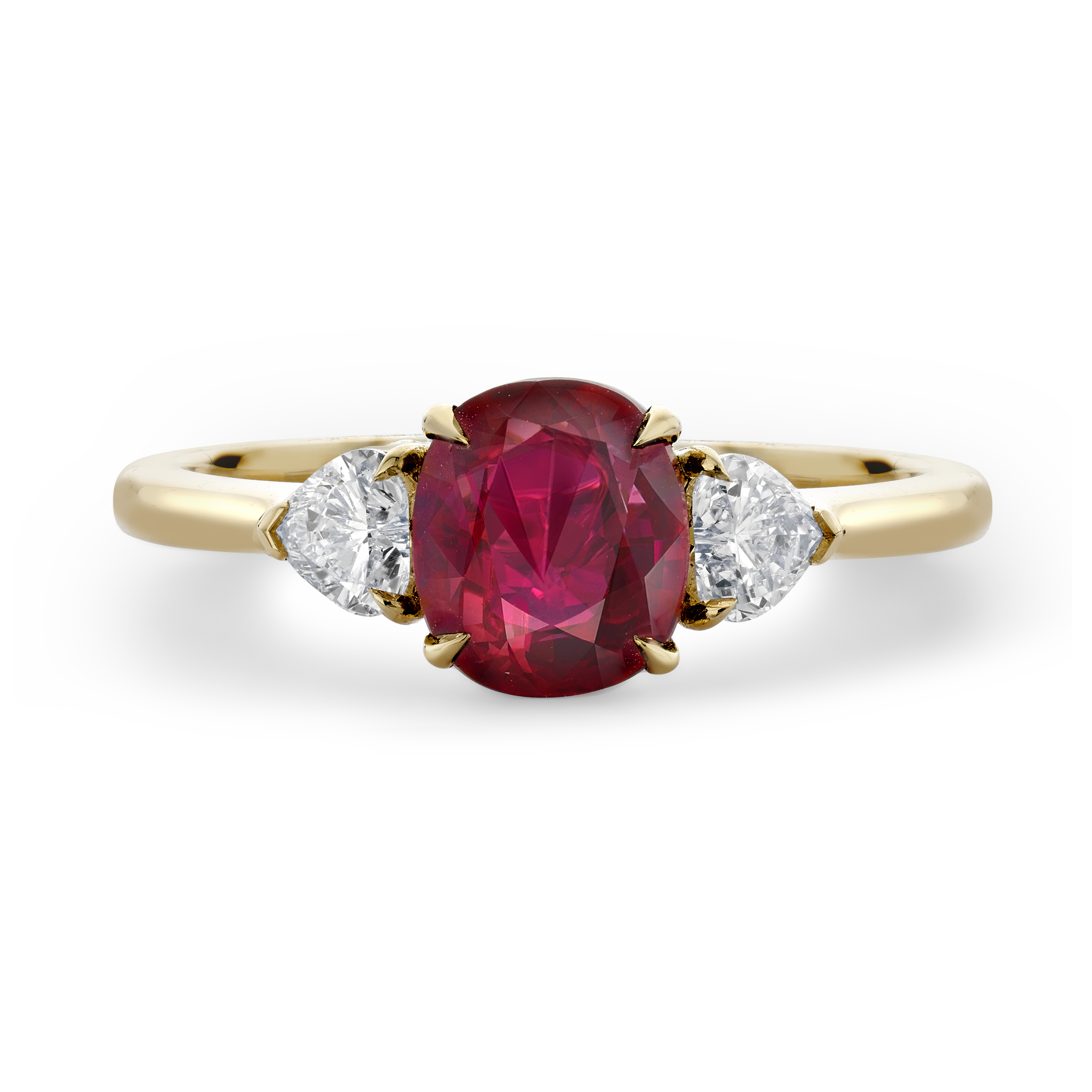Mozambique 1.76ct Pigeon Blood Red Ruby and Diamond Three Stone Ring Oval Cushion Cut, Claw Set_2