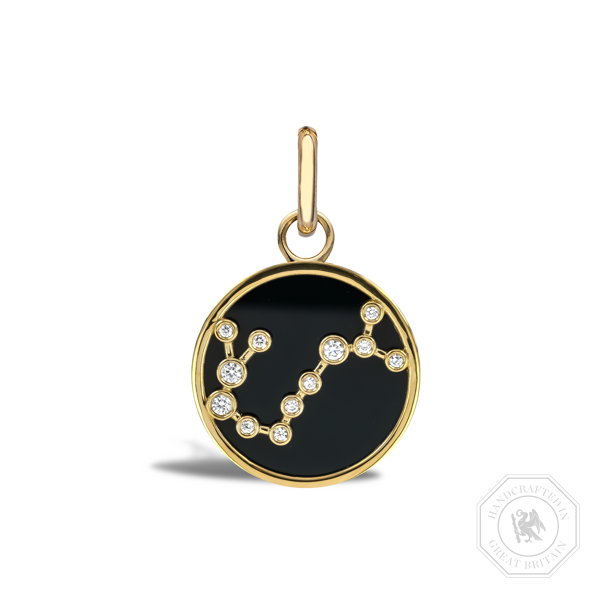 Constellation Diamond and Black Onyx Scorpio Pendant Charm Brilliant Cut, Rubover Set_1