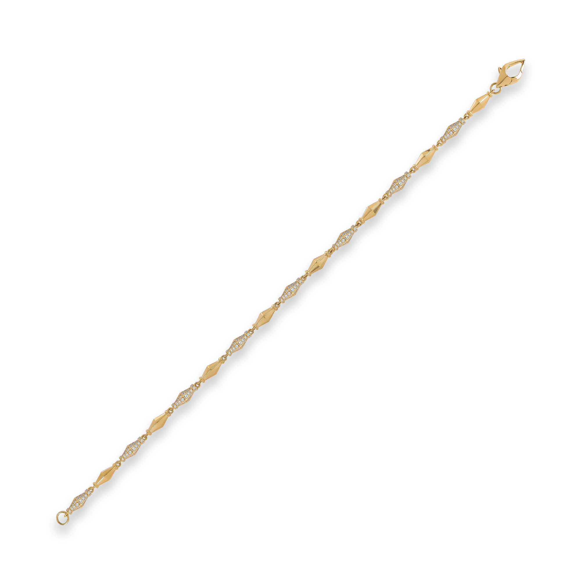 Cleopatra 1.499ct Diamond Gold Faceted Barrel Link Mini Bracelet Brilliant Cut, Pavé Set_3