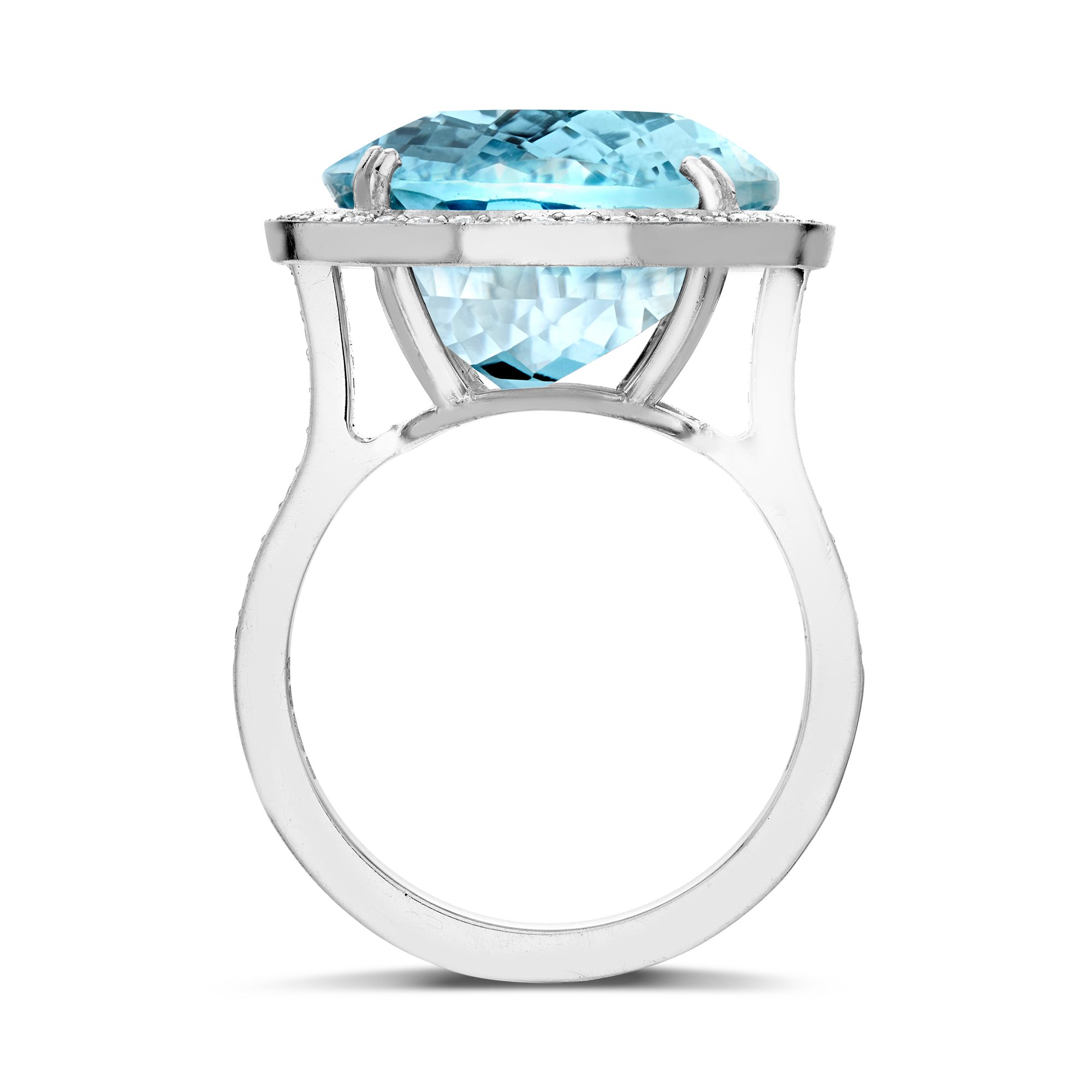 Oval Cut Aquamarine Ring Cluster Ring with Diamond Shoulders_3