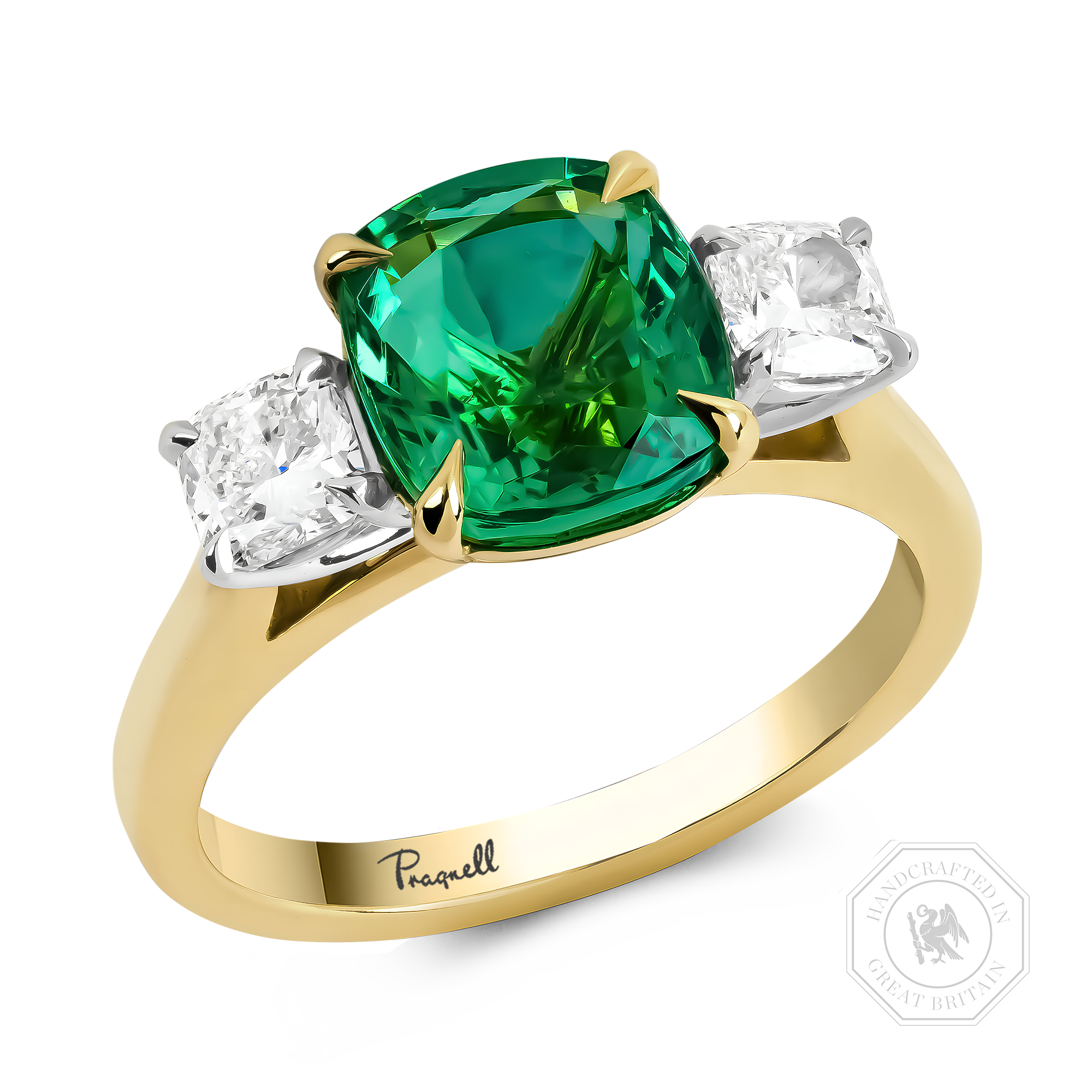 Cushion Cut 2.36ct Zambian Emerald and Diamond Ring Cushion Cut, Claw Set_1