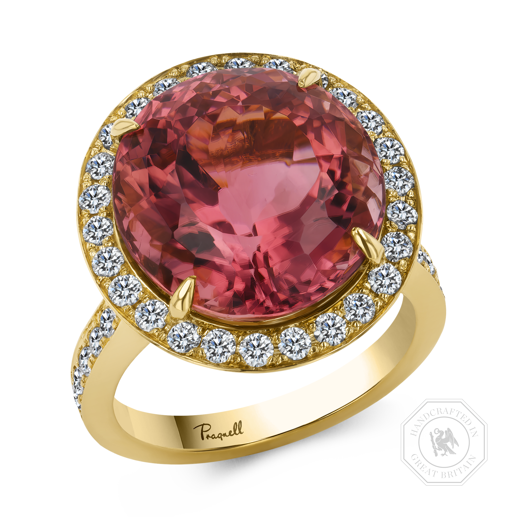 Cushion Cut 12.86ct Pink Tourmaline and Diamond Ring Cushion Cut, Claw Set_1