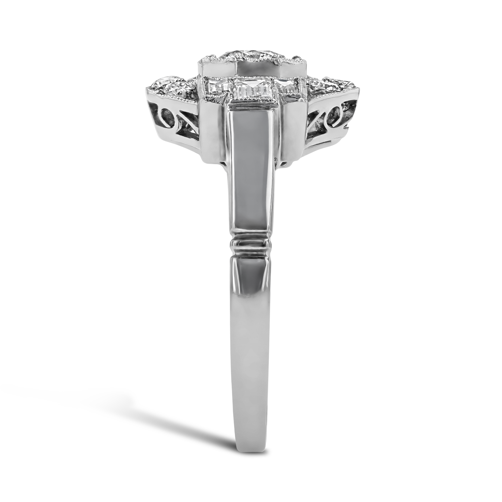 Art Deco Inspired 0.38ct Diamond Cluster Ring Round Cut, Millegrain Set_4