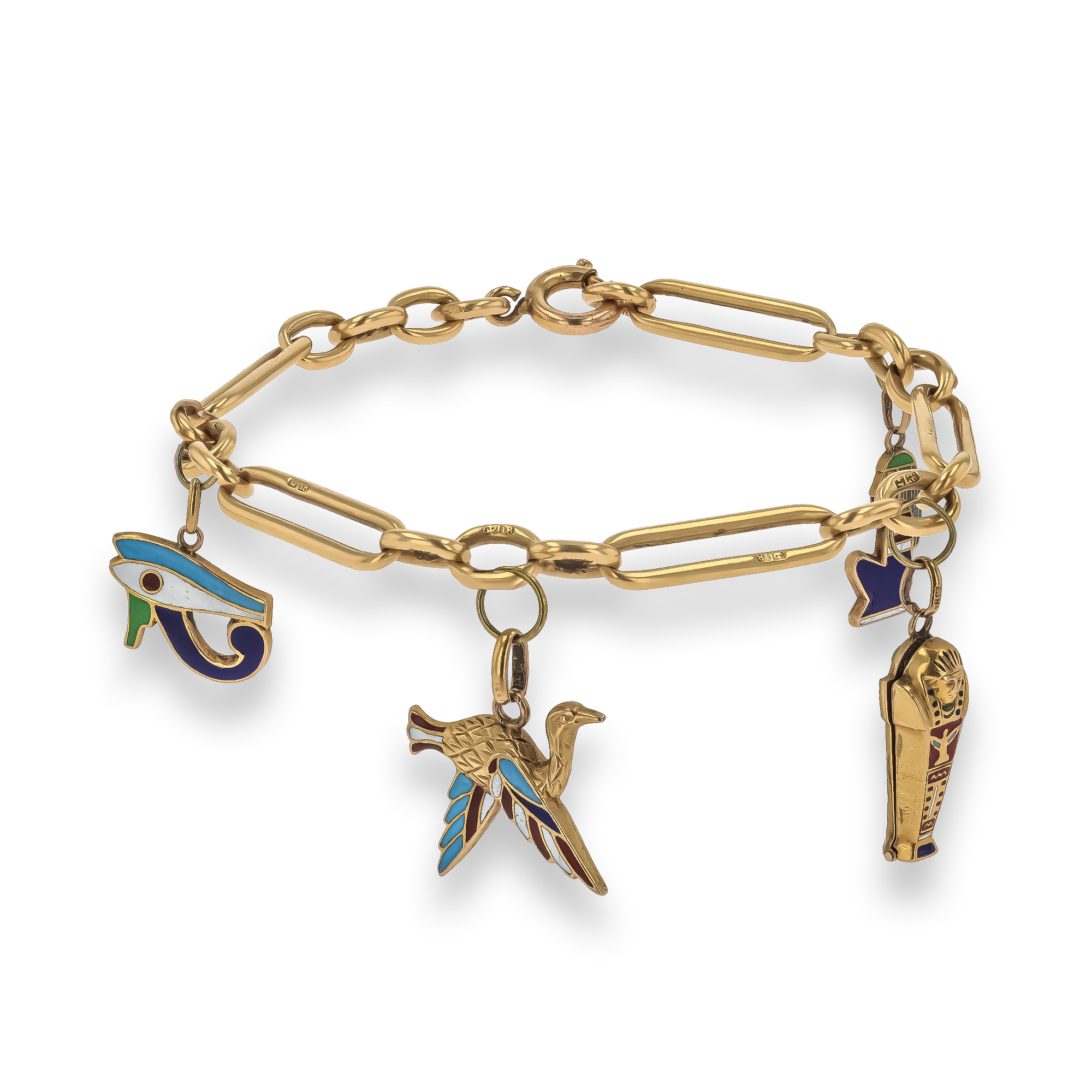 Edwardian Enamel and Gold Egyptian Charm Bracelet _1