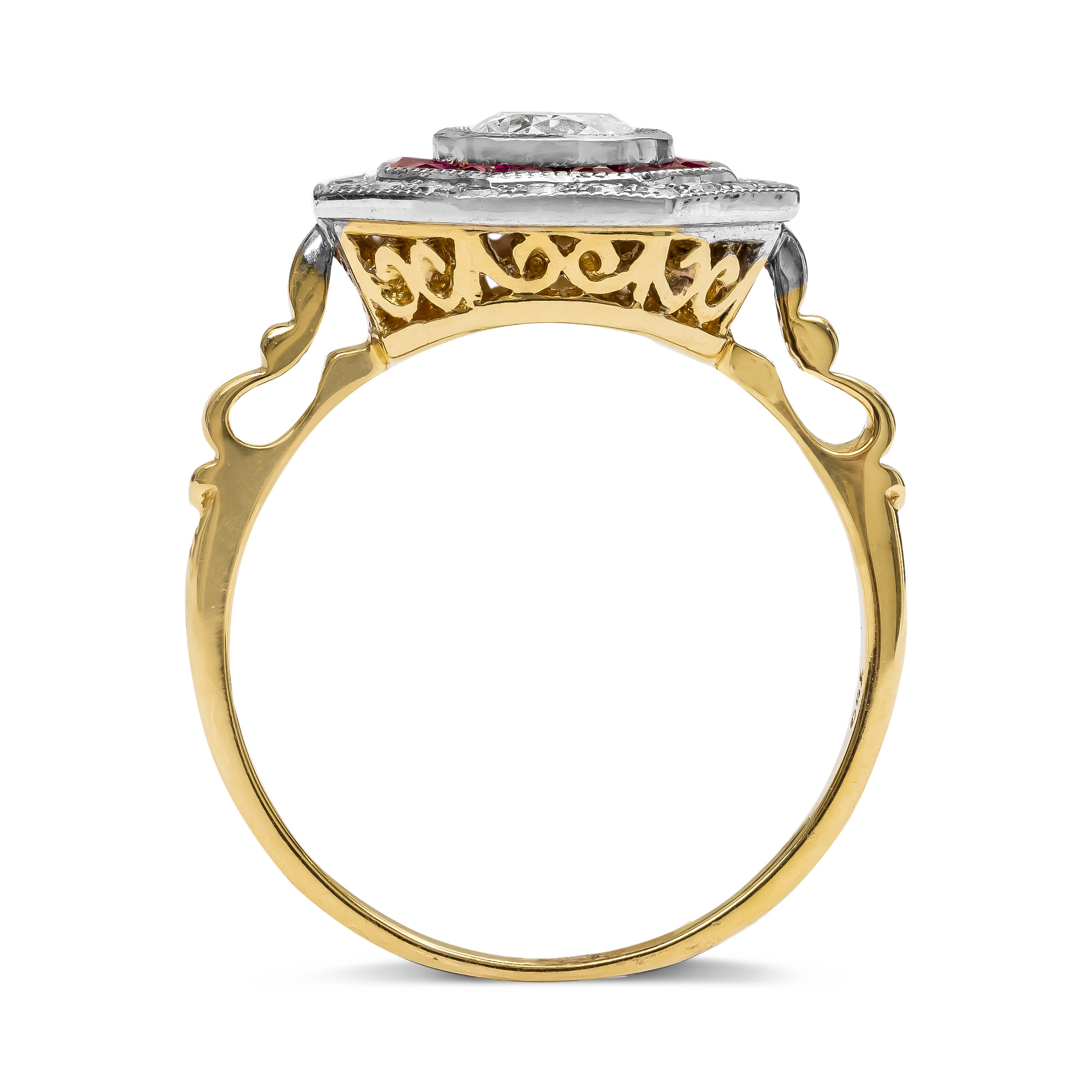 Brilliant Cut Diamond and Ruby Cluster Ring Brilliant Cut, Millegrain Set_3