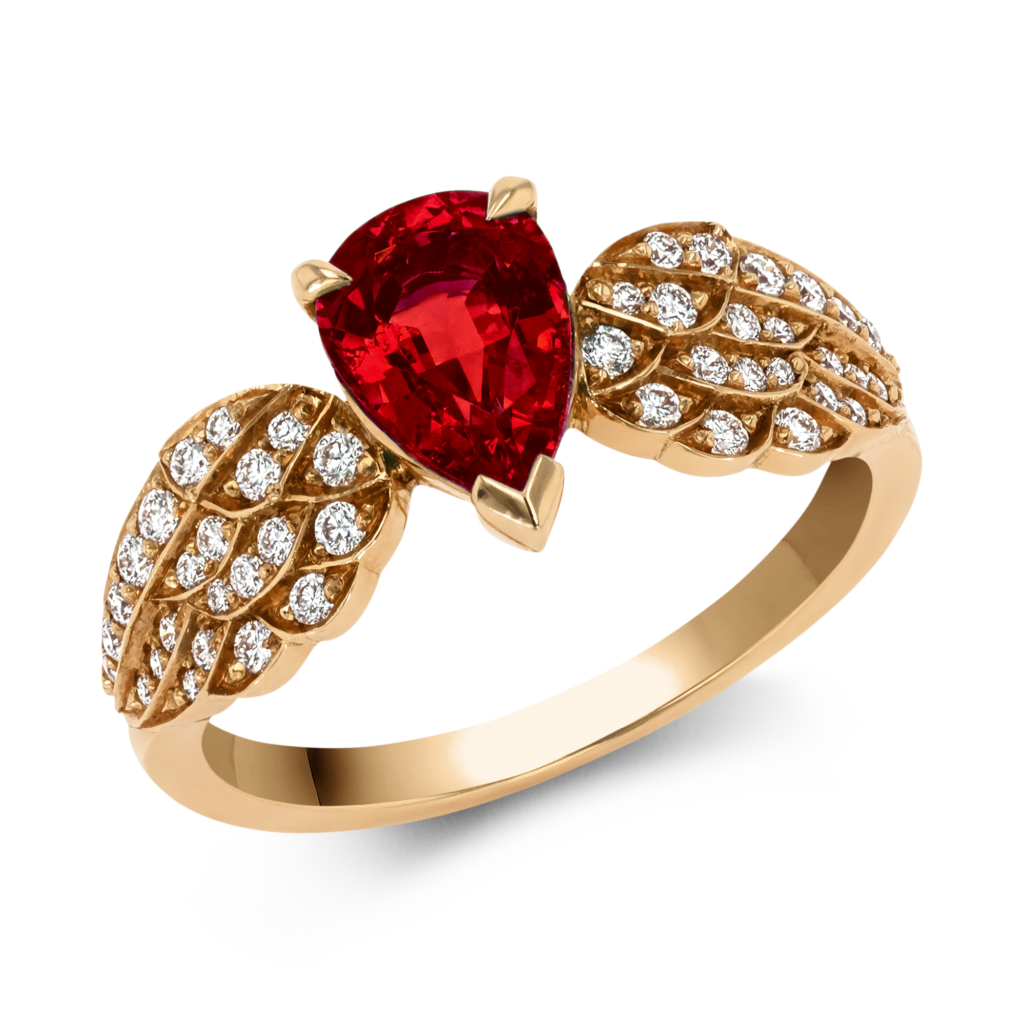 Tiara Pear Cut Ruby and Brilliant Diamond Ring Pear and Brilliant Cut, Claw and Grain Set_1
