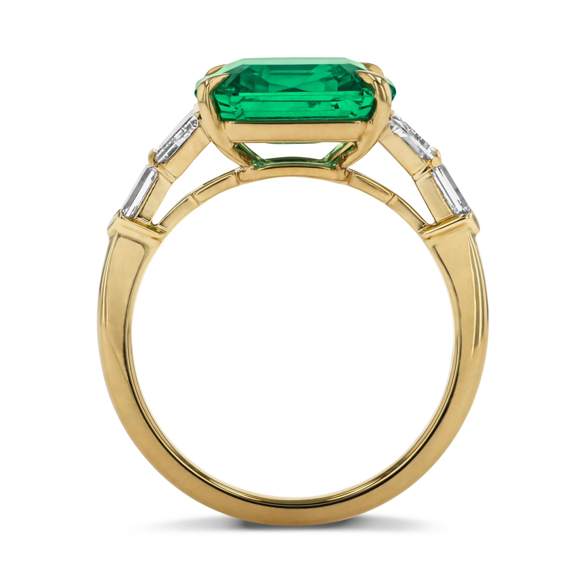 Colombian Emerald Ring with Diamond shoulders Emerald Trapezoid & Bullet Cut, Claw Set_3