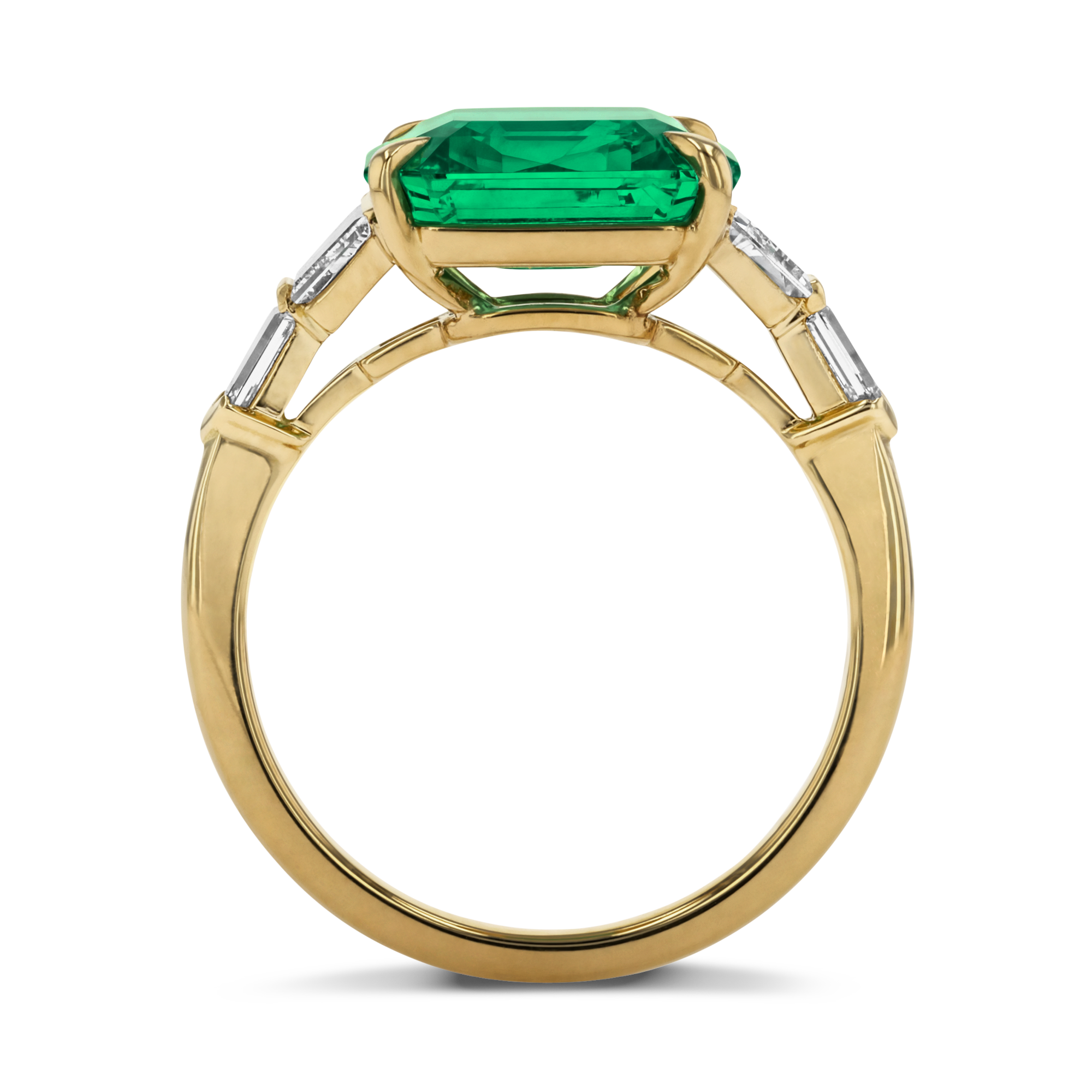 Colombian Emerald Ring with Diamond shoulders Emerald Trapezoid & Bullet Cut, Claw Set_3