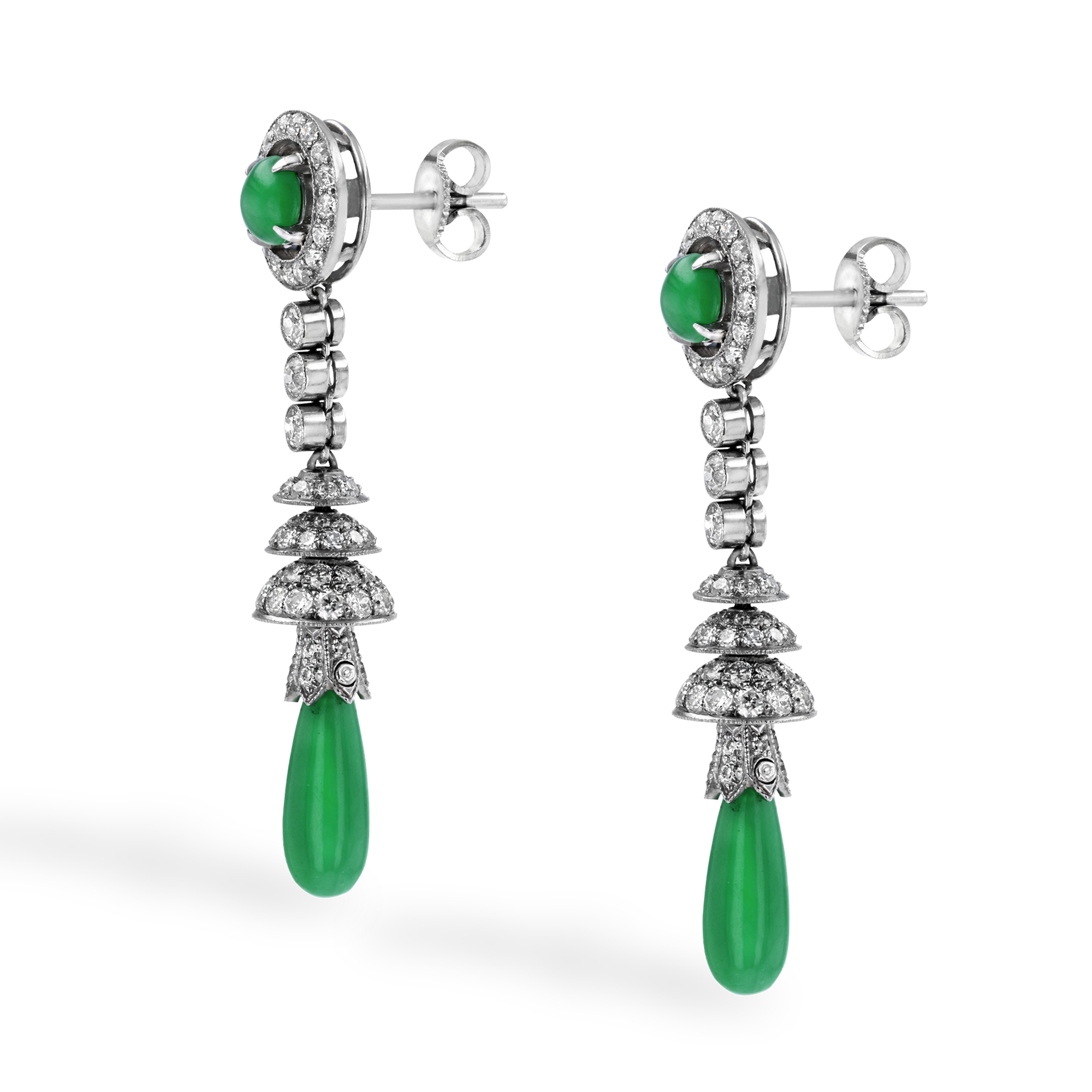 Art Deco Jadeite & Diamond Earrings Jadeite Drop Earrings, with Old Cut Diamonds_2