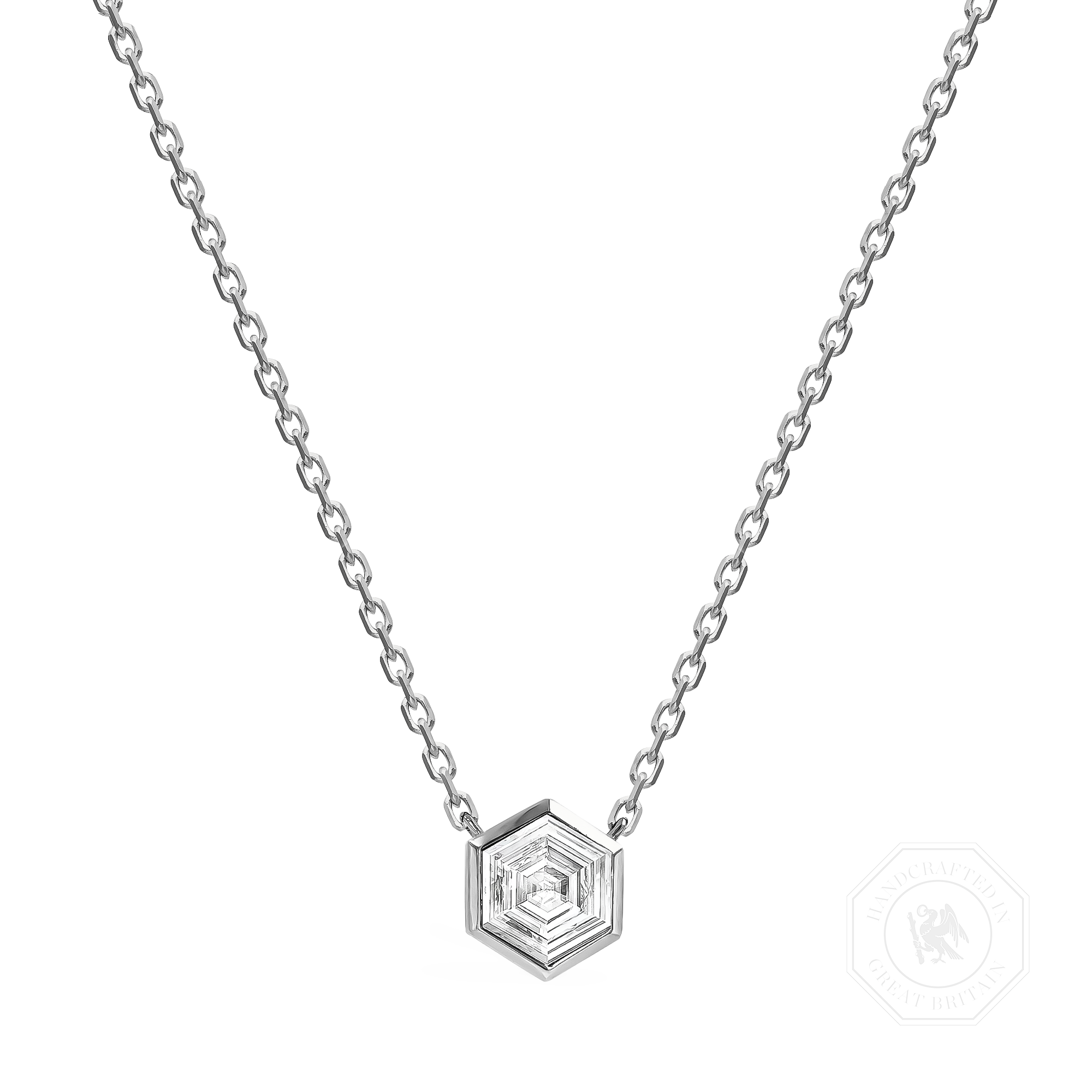 Honeycomb Diamond Solitare Pendant Hexagonal Cut, Rubover Set_1