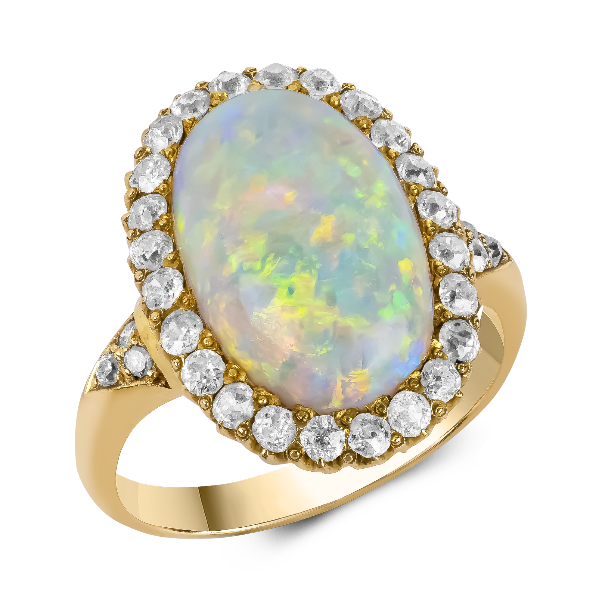 Cabochon Cut Emerald and Diamond Ring Cabochon Cut, Claw Set_1