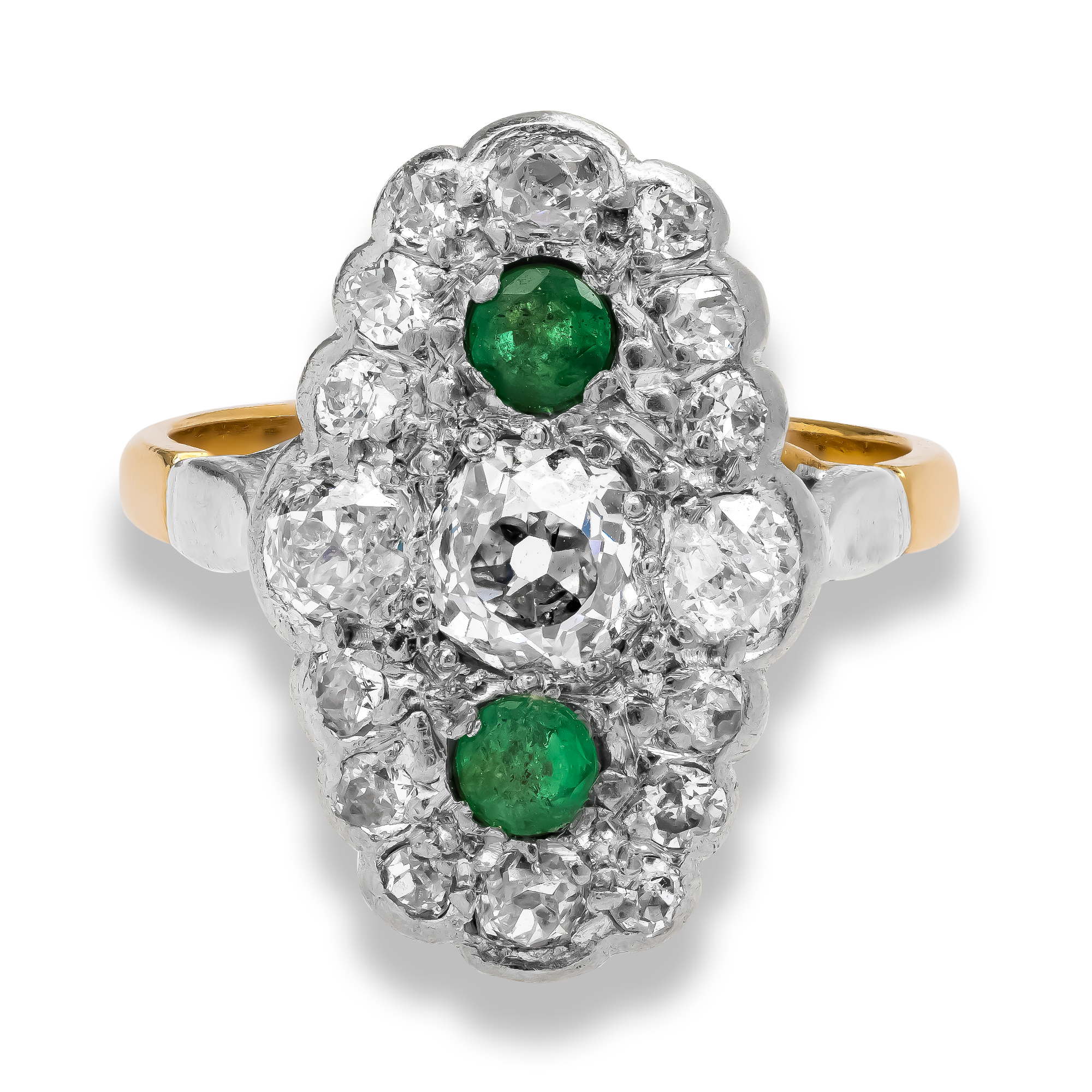 Edwardian Old Cut Emerald and Diamond Dress Ring Old Mine Cut, Claw Set_2