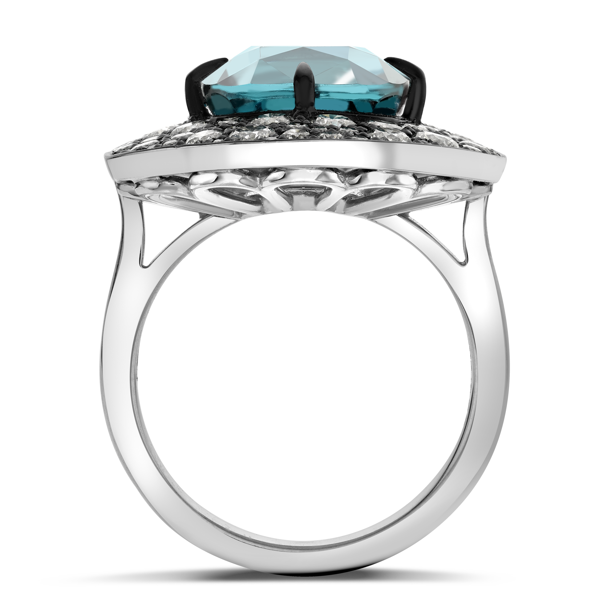 Snowstorm Green Indicolite Cluster Ring Claw Set with Pave set Diamond Surround_3