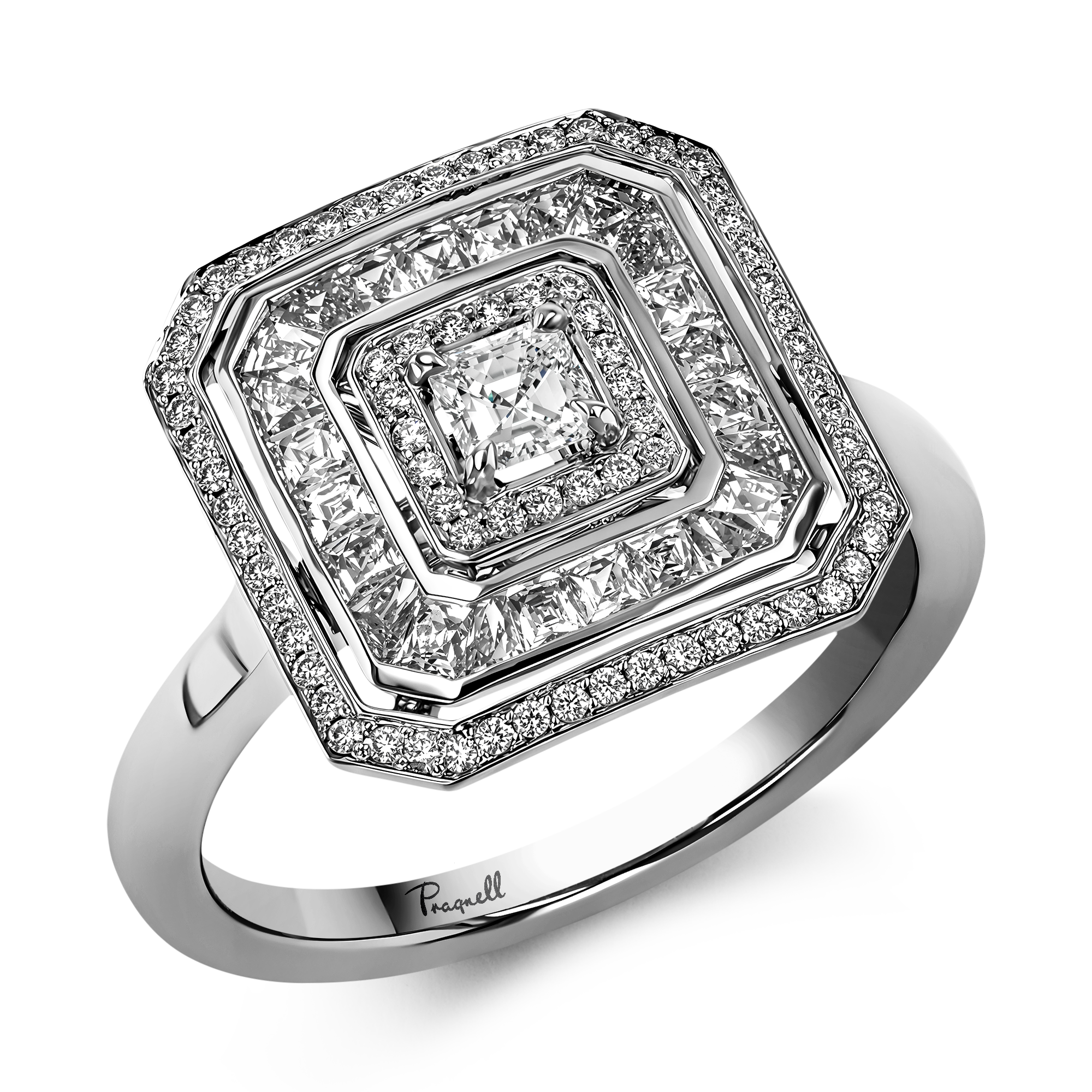 Asscher cut Diamond Ripple Ring Asscher Cut, Four Claw set_1