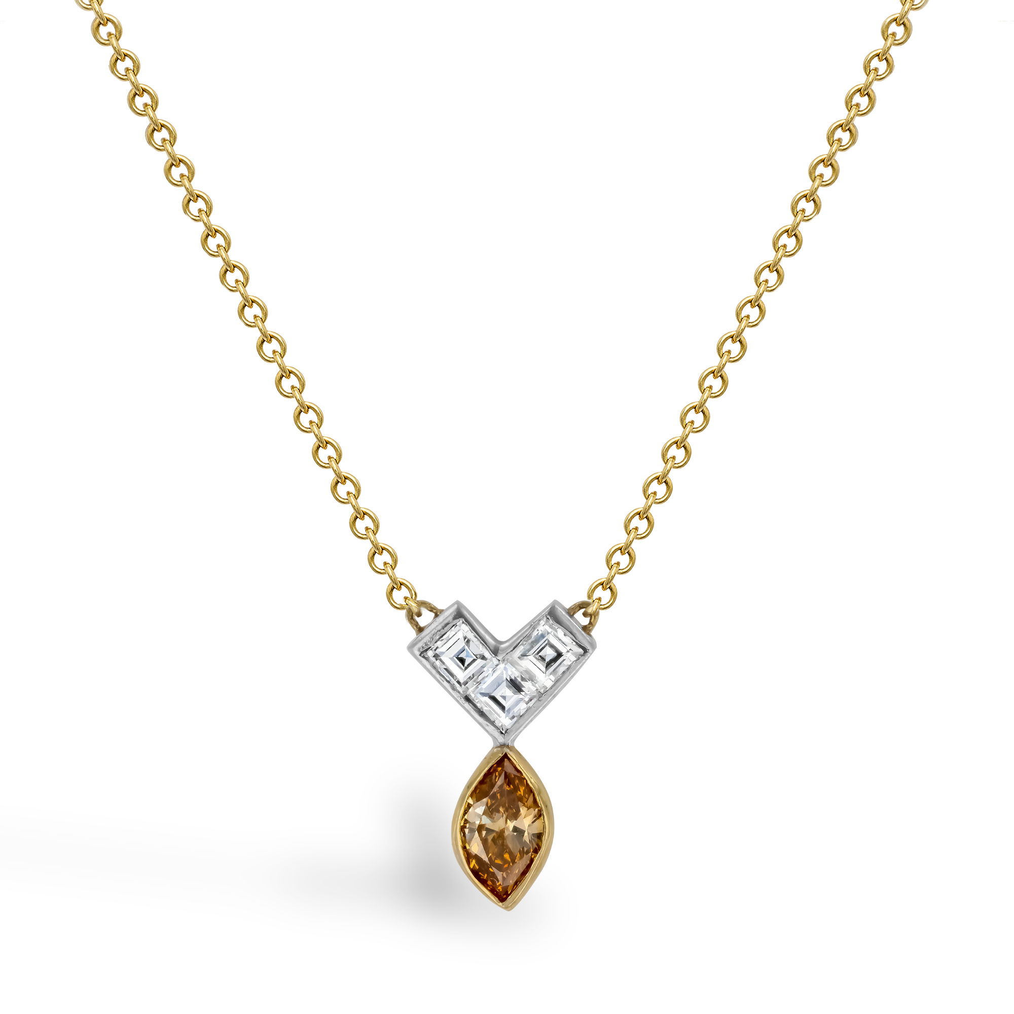 Contemporary Marquise and Asscher Cut 0.27ct Champagne Diamond Pendant Marquise & Asscher Cut, Claw Set_1