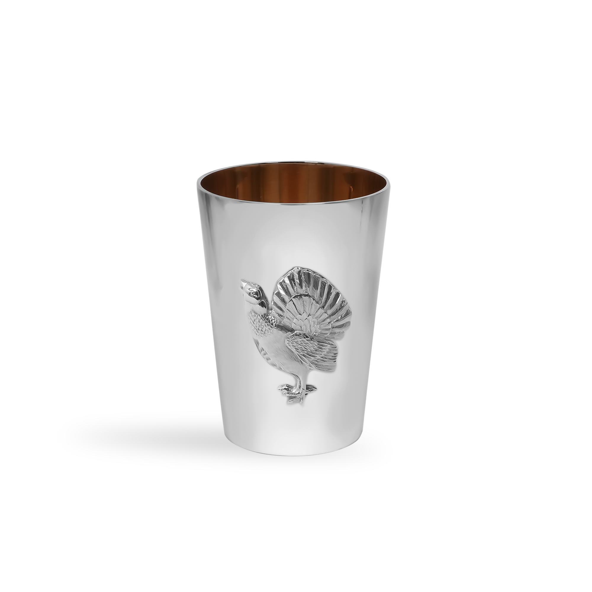 Silver Set of Ten Bird Motif Shooting Cup with Guilded Edge _10