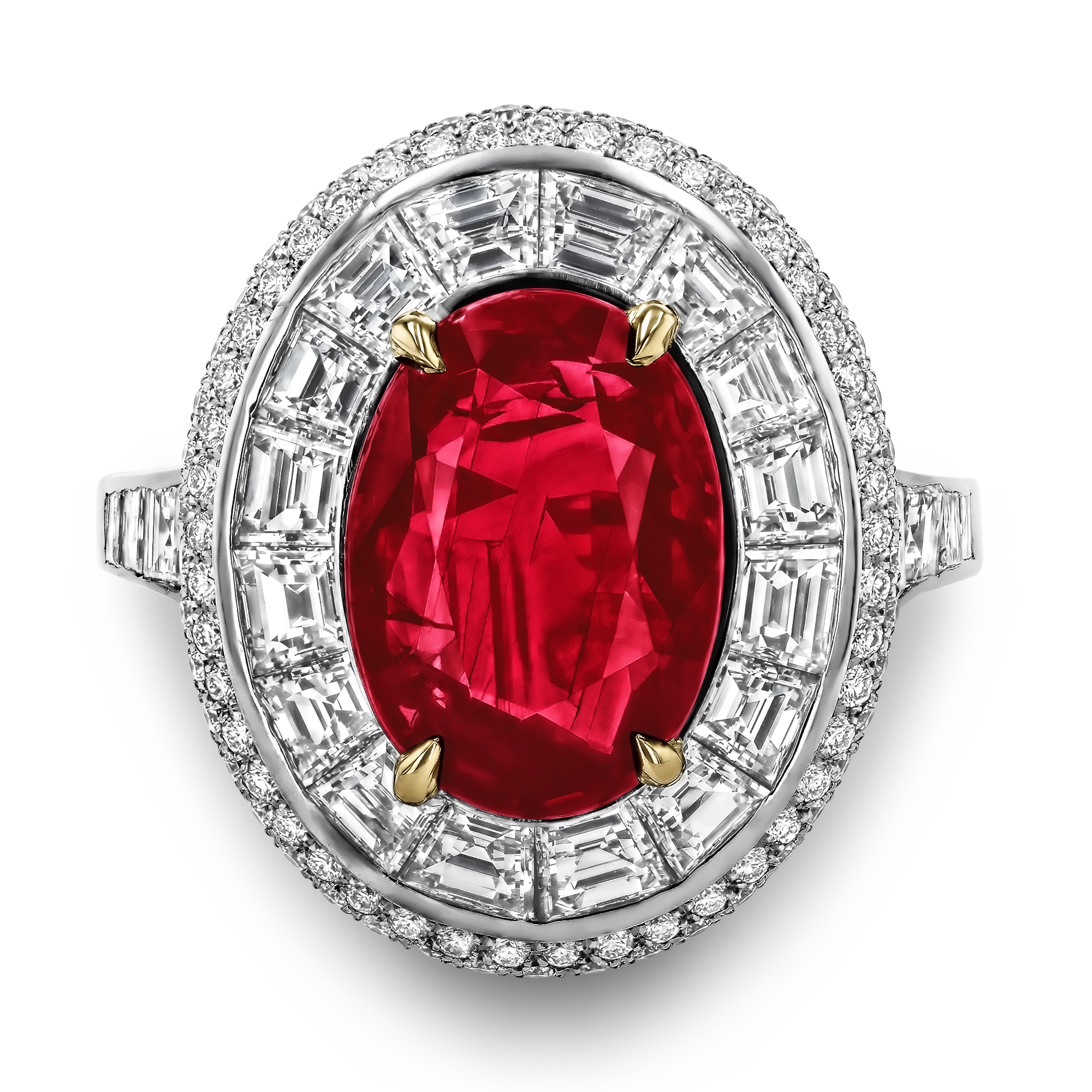 Masterpiece 4.13ct Burmese Ruby and Diamond Cluster Ring Oval Cut, Claw Set_2