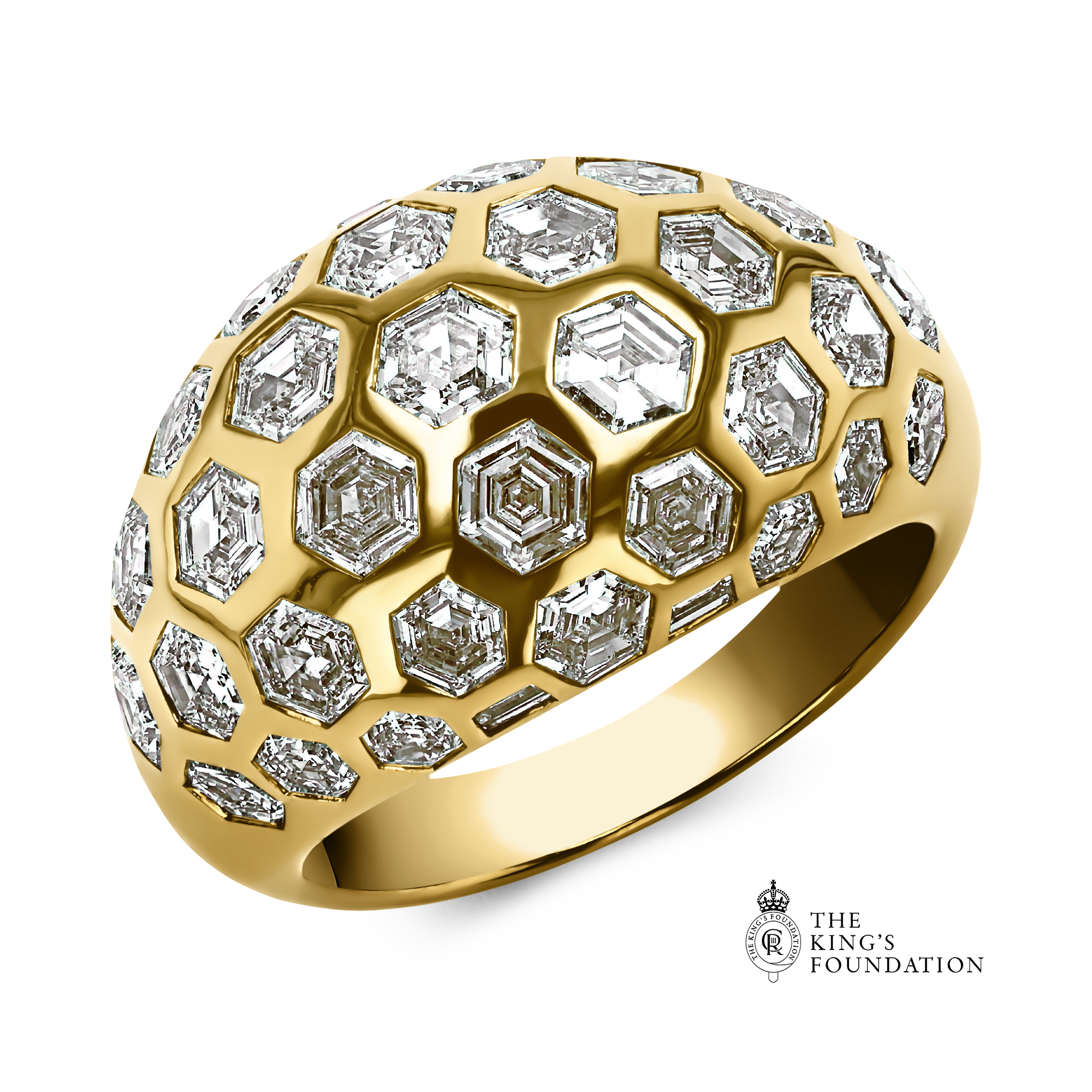 Honeycomb 3.43ct Diamond Bombé Ring Hexagonal Cut, Rubover Set_1